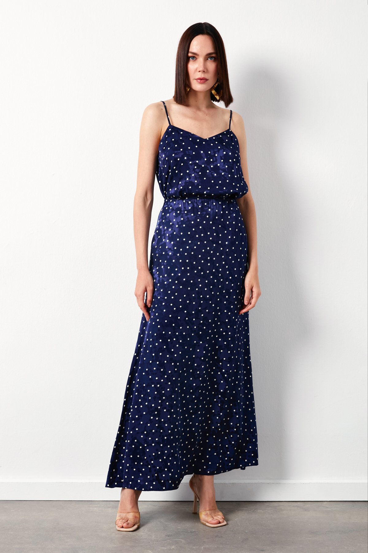 Puantiye Desenli Uzun Etek - LACİVERT