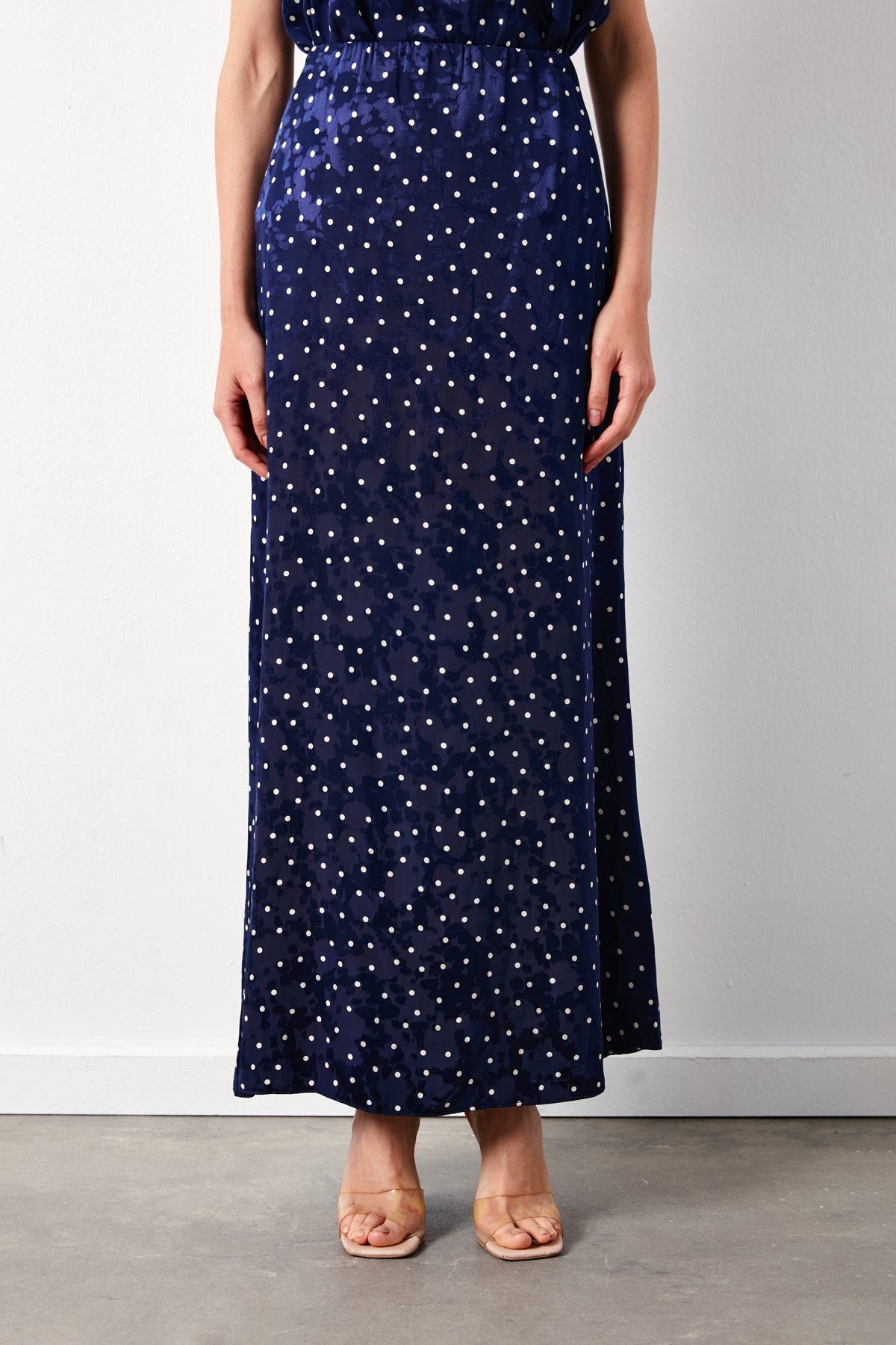 Puantiye Desenli Uzun Etek - LACİVERT