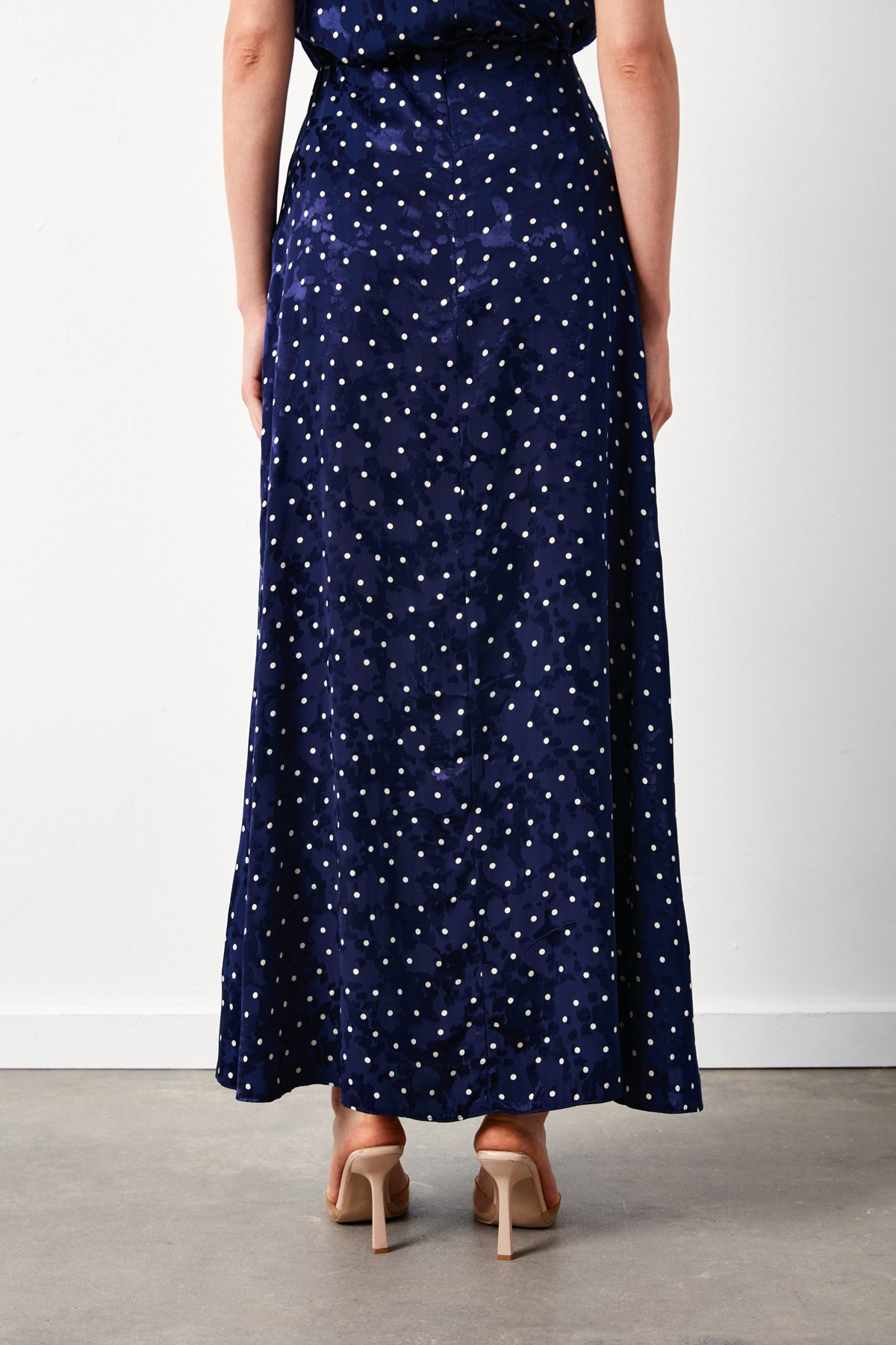 Puantiye Desenli Uzun Etek - LACİVERT