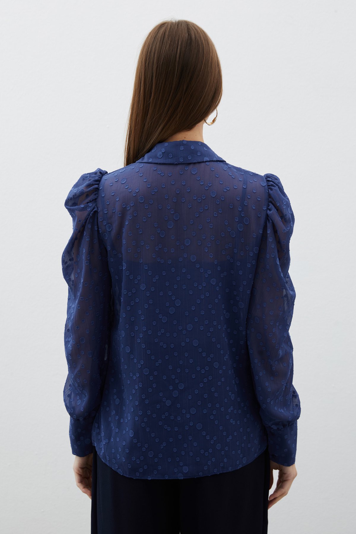 Puantiye Dokulu Gömlek - LACİVERT