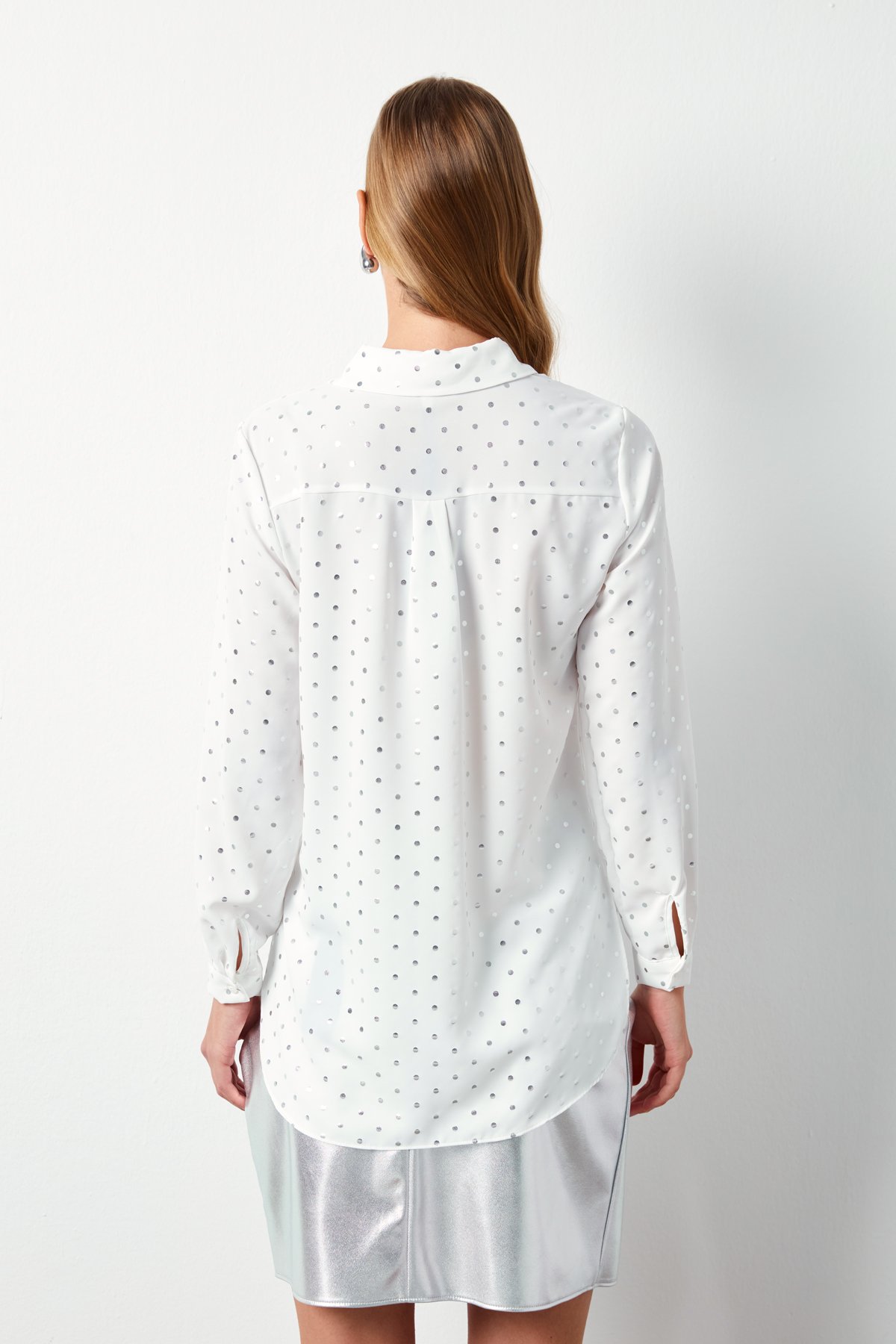 Puantiyeli Düz Gömlek - EKRU