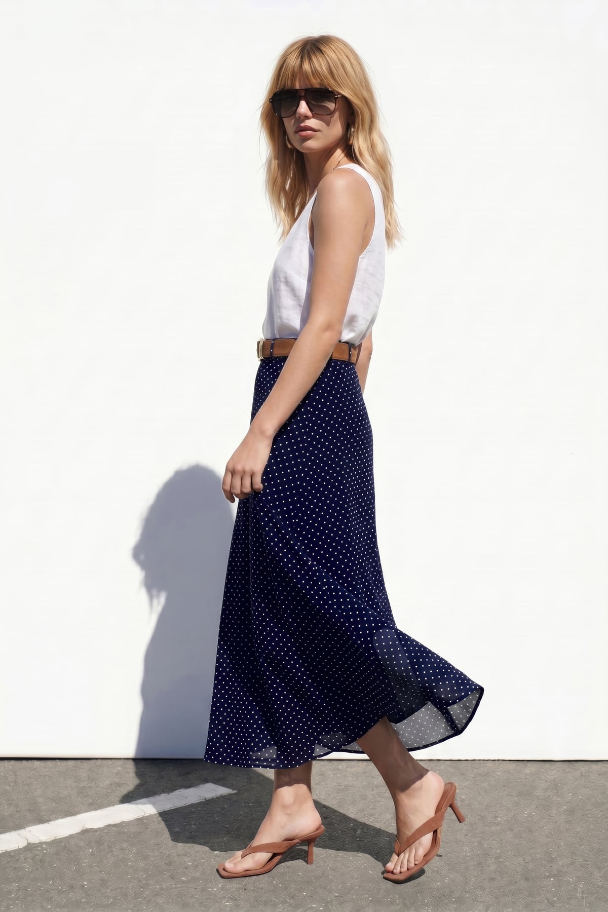 Polka Dot Long Skirt - Blue