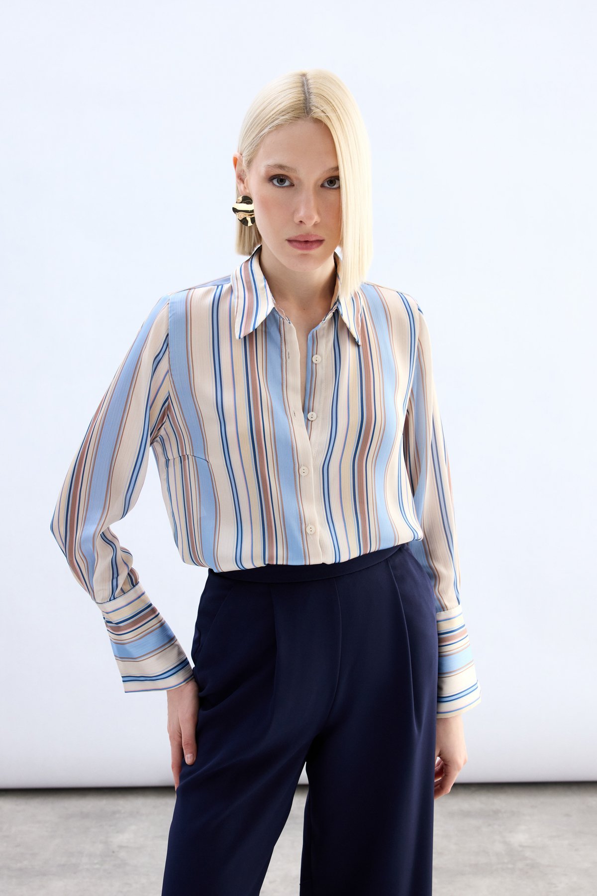 Renkli Çizgili Gömlek - Bebe Mavi