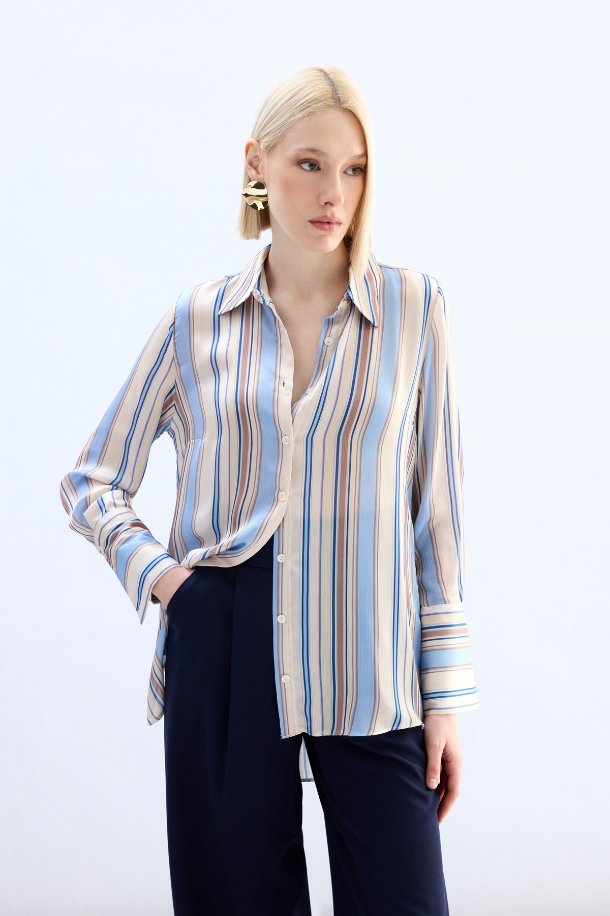 Renkli Çizgili Gömlek - Bebe Mavi