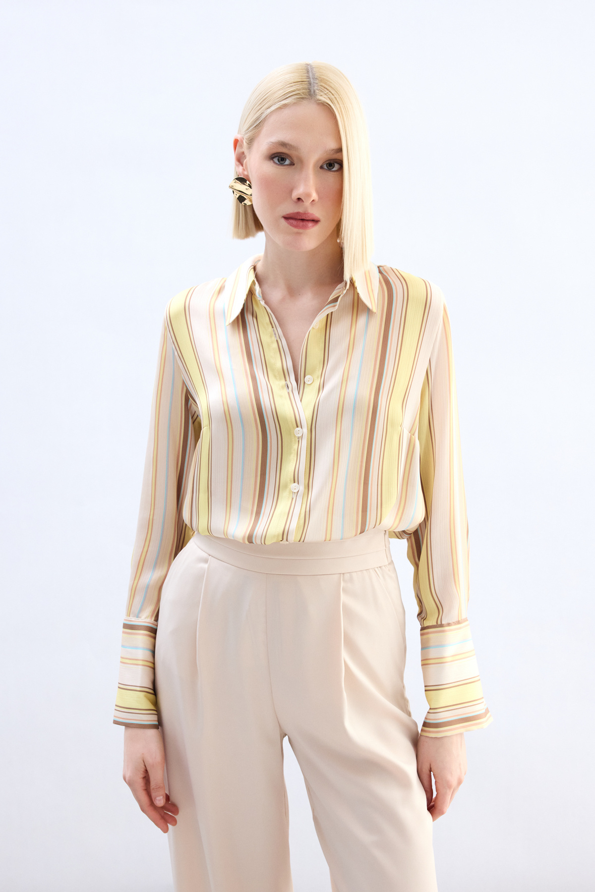 Renkli Çizgili Gömlek - Sarı