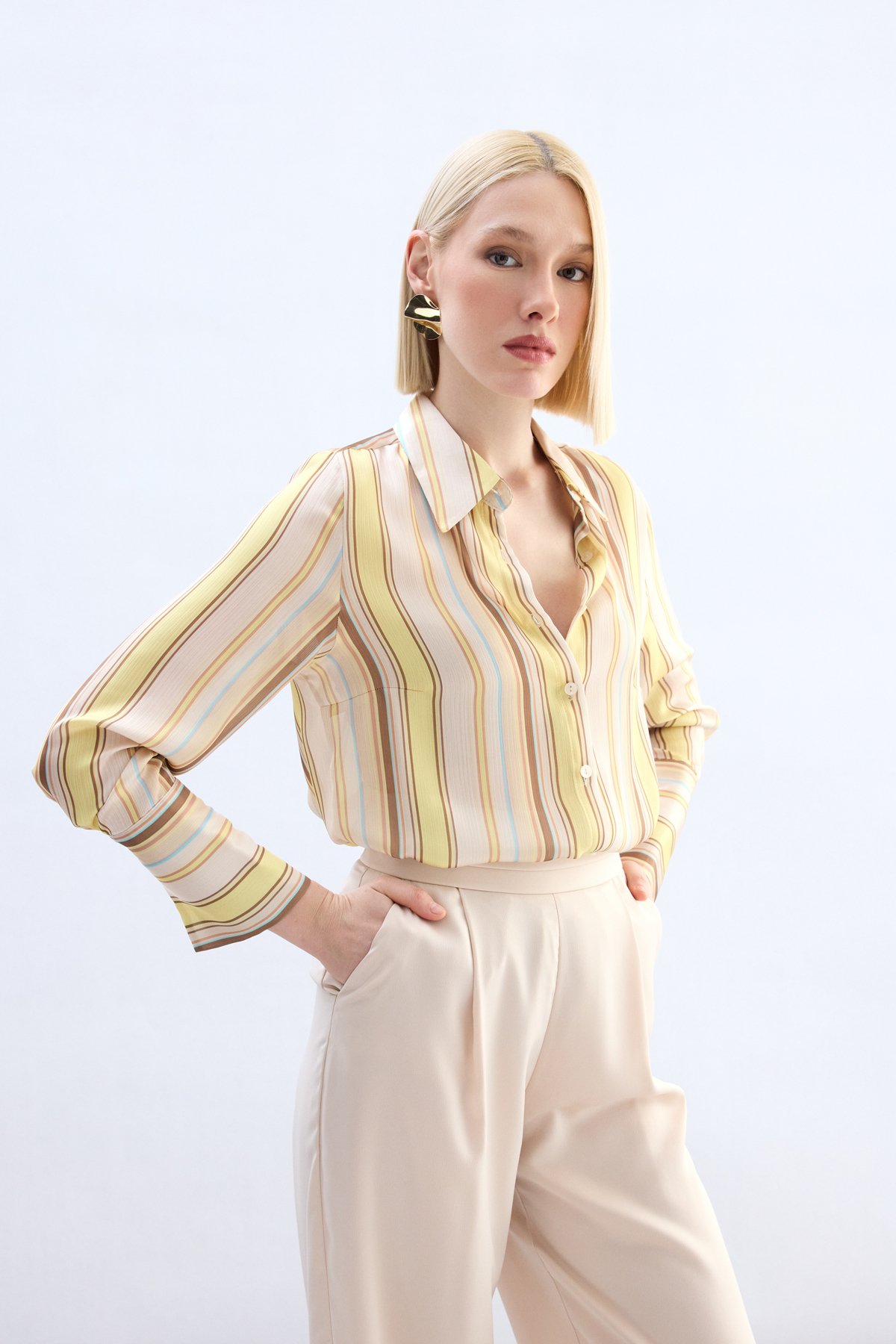 Renkli Çizgili Gömlek - Sarı