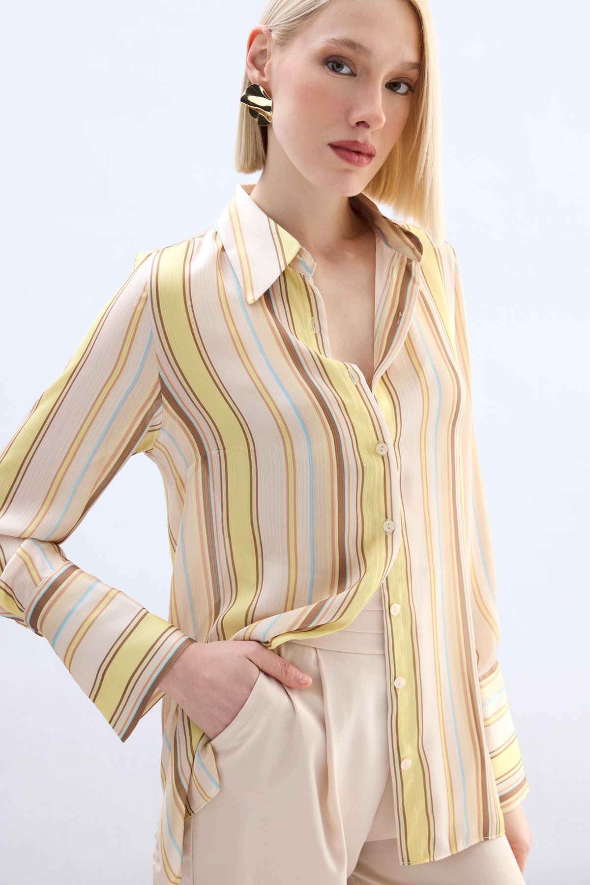 Renkli Çizgili Gömlek - Sarı