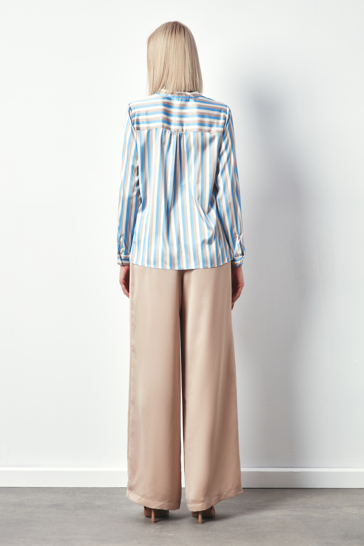 Renkli Çizgili Kruvaze Bluz - MAVİ