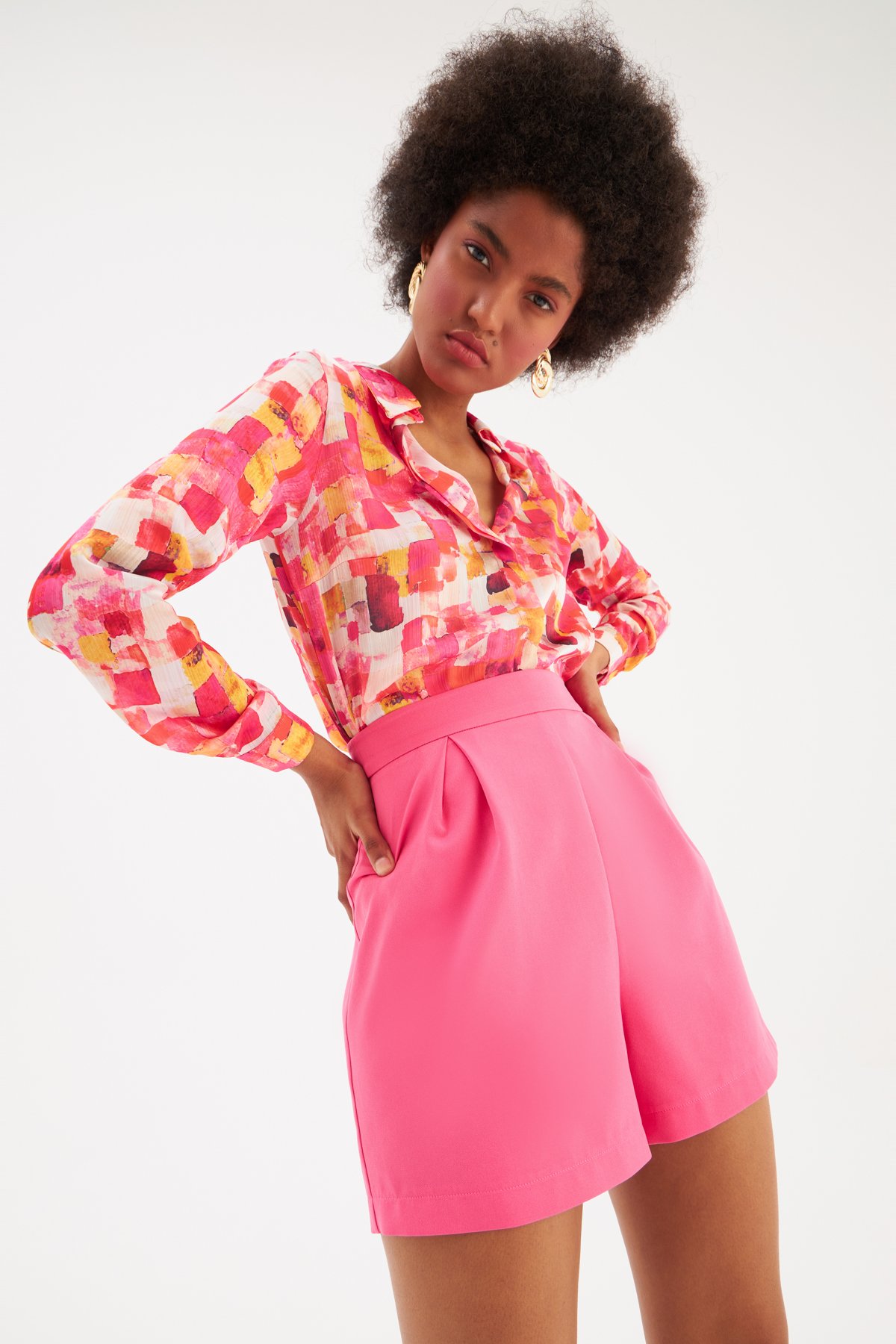 Colorful Patterned Shirt - FuchsIa