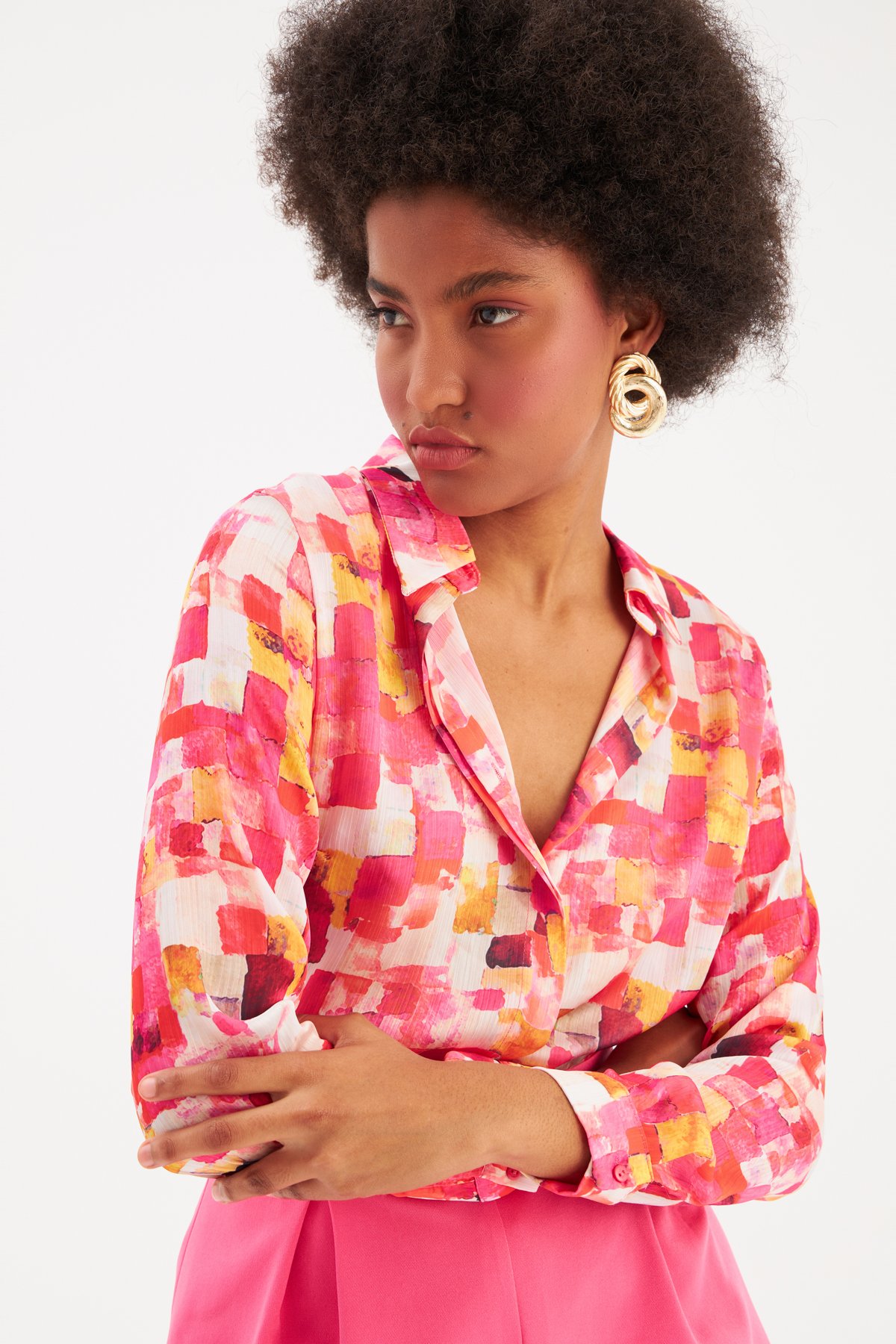 Colorful Patterned Shirt - FuchsIa