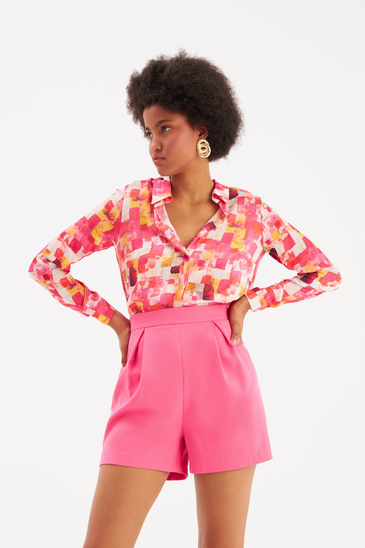 Colorful Patterned Shirt - FuchsIa