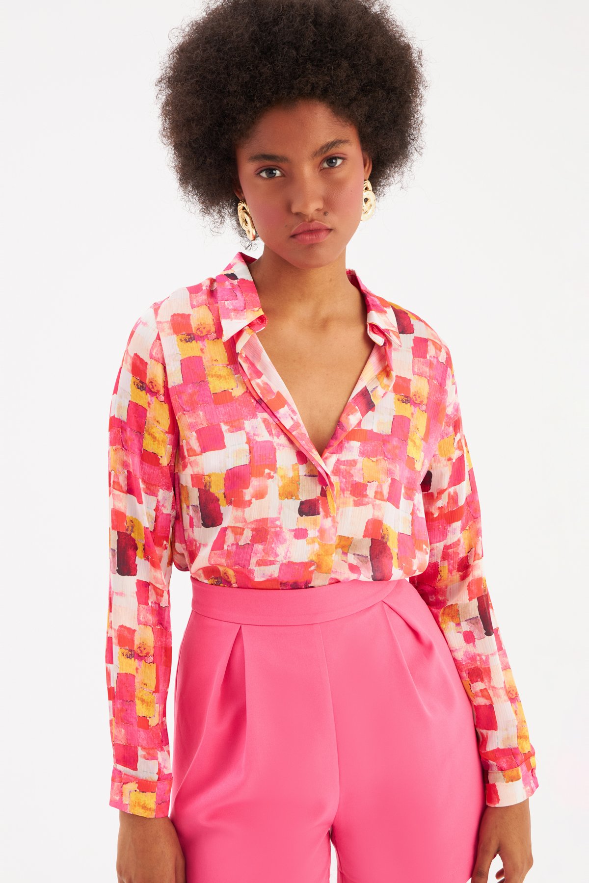 Colorful Patterned Shirt - FuchsIa