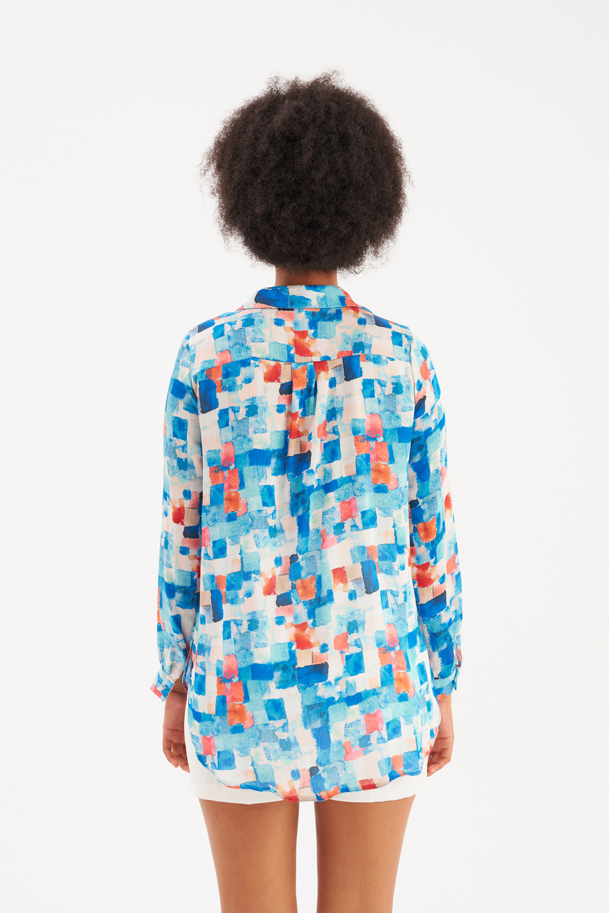 Colorful Patterned Shirt - SAX BLUE