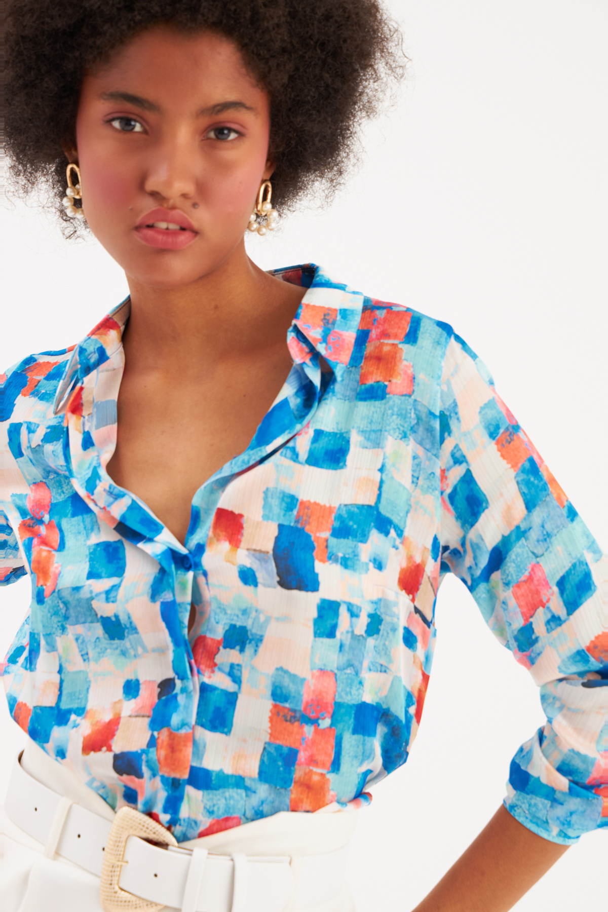 Colorful Patterned Shirt - SAX BLUE