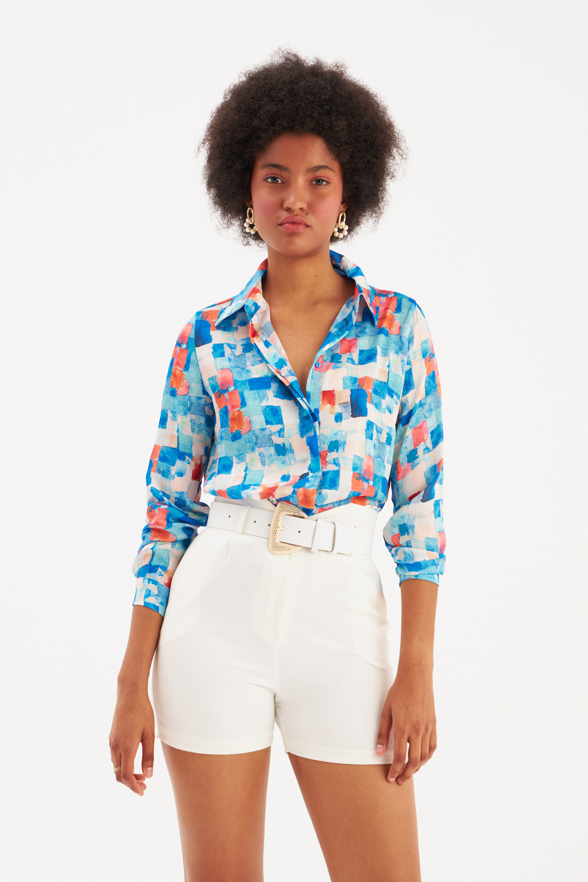 Colorful Patterned Shirt - SAX BLUE