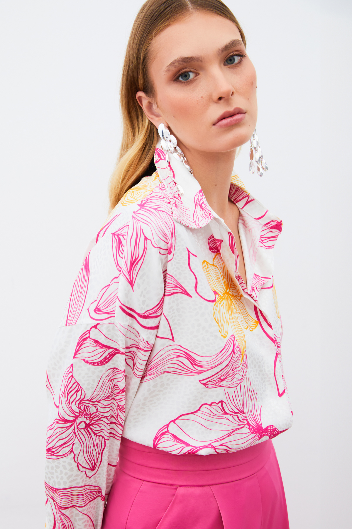 Renkli Desenli Salaş Gömlek - FUSYA