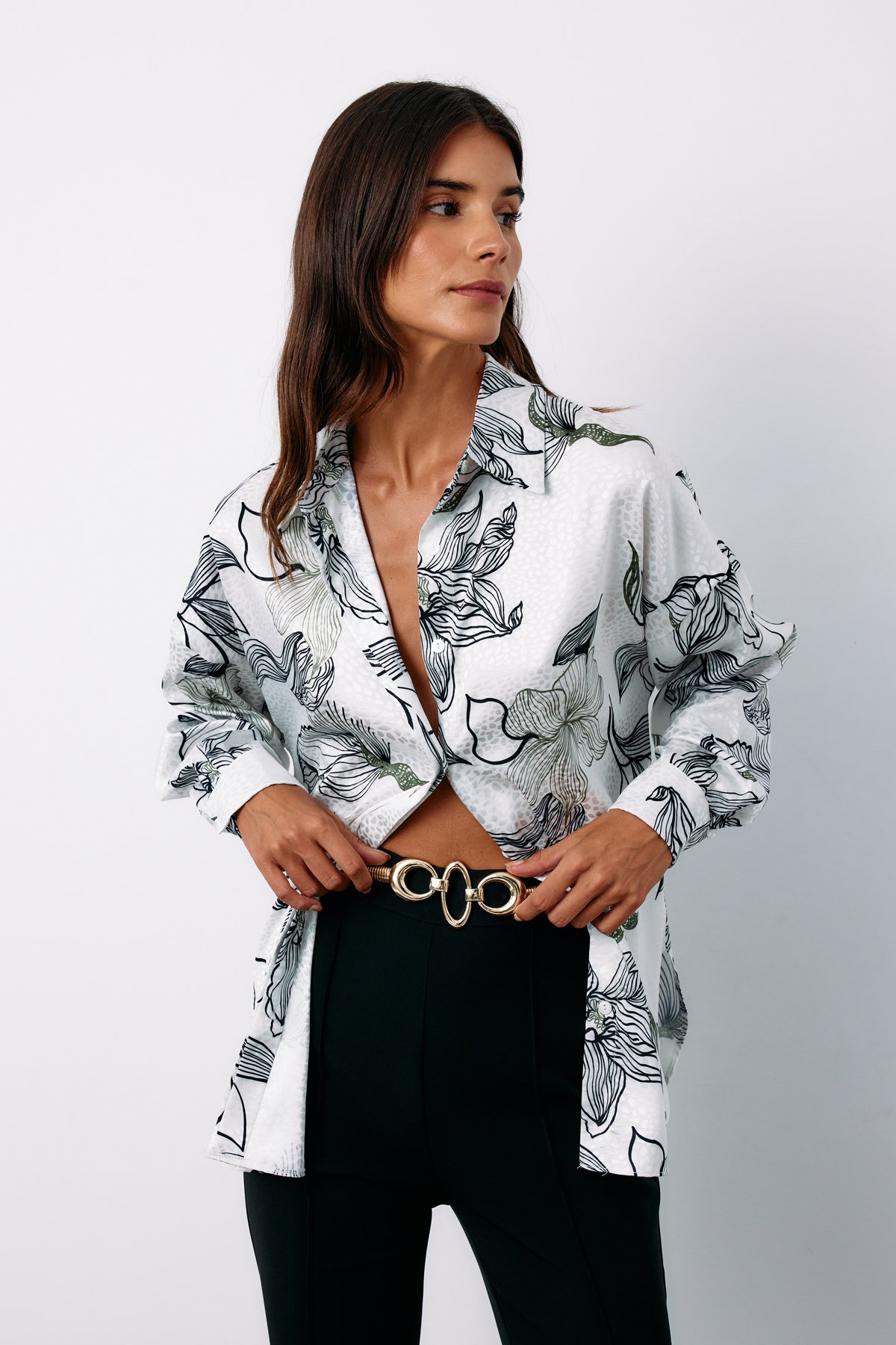 Renkli Desenli Salaş Gömlek - SİYAH