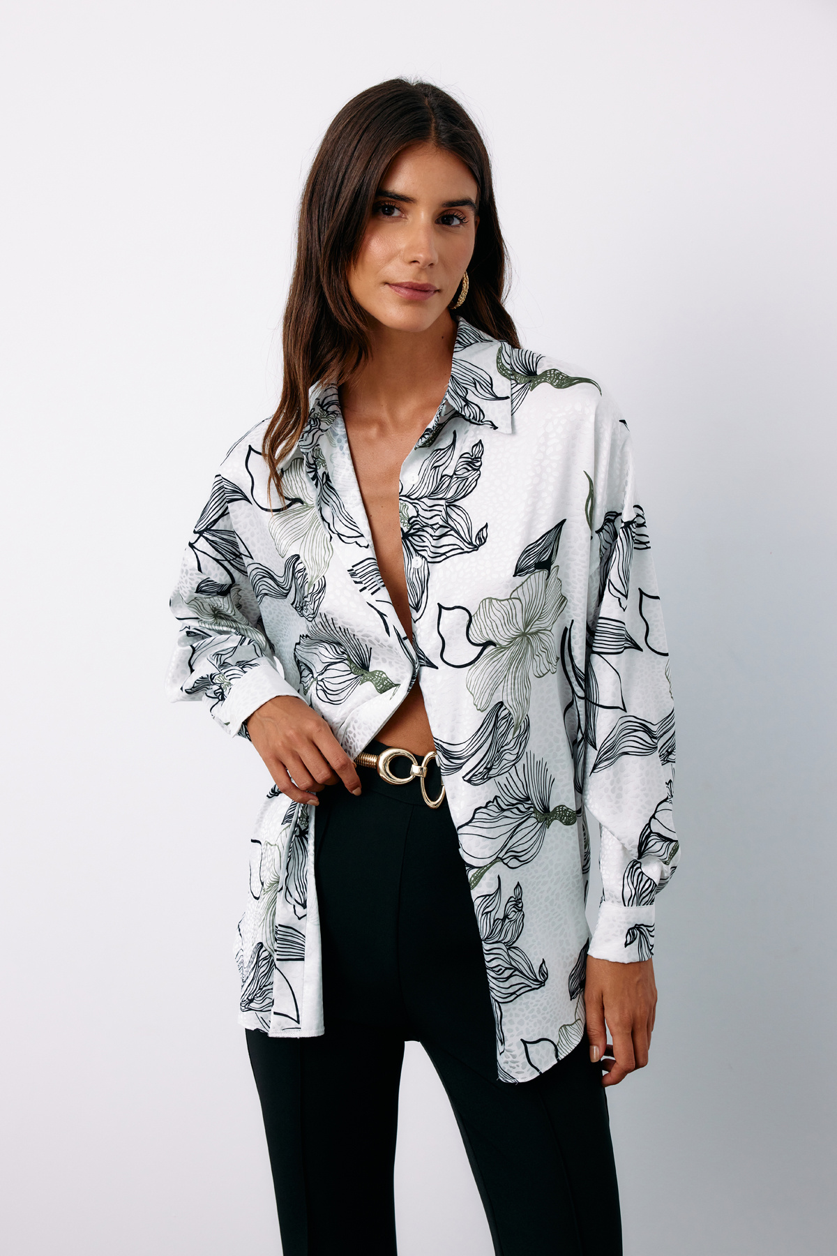 Renkli Desenli Salaş Gömlek - SİYAH