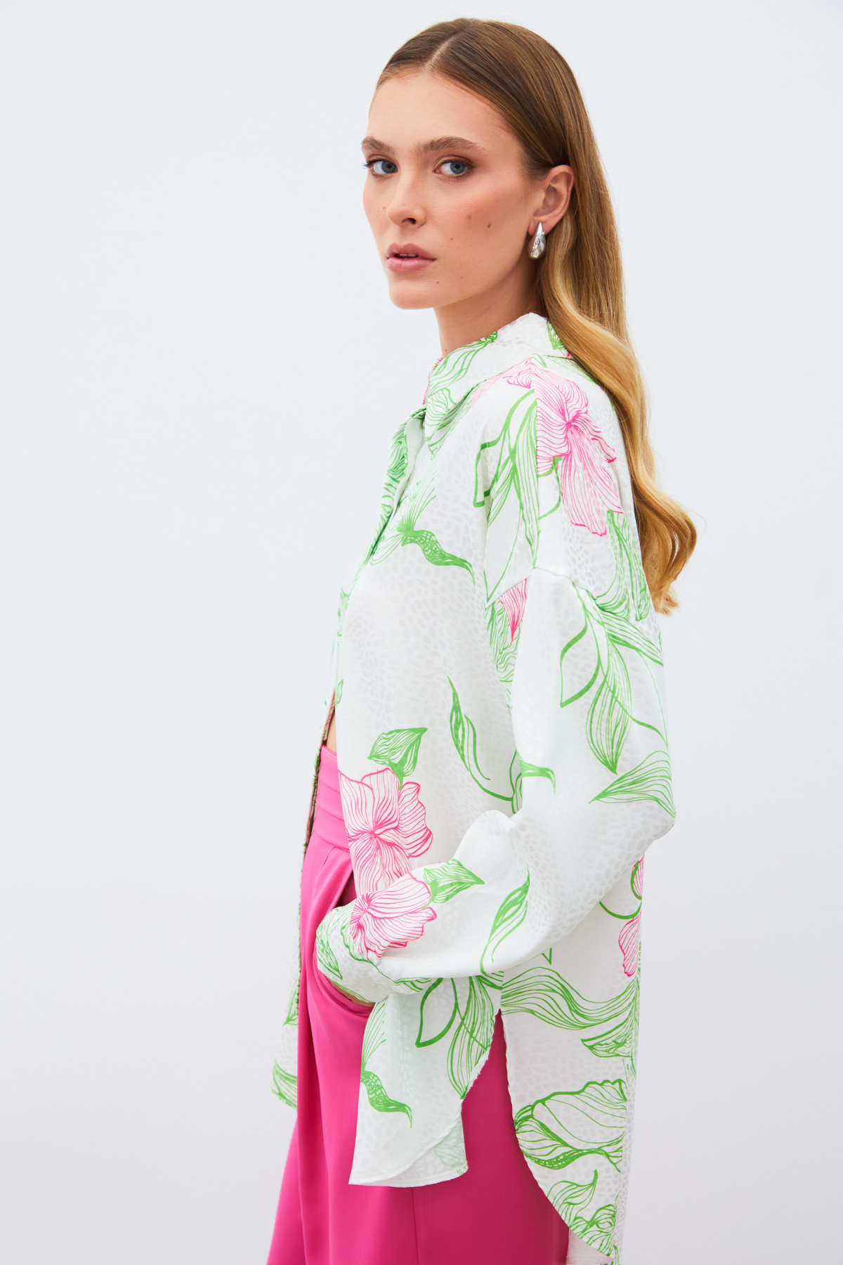 Renkli Desenli Salaş Gömlek - YEŞİL