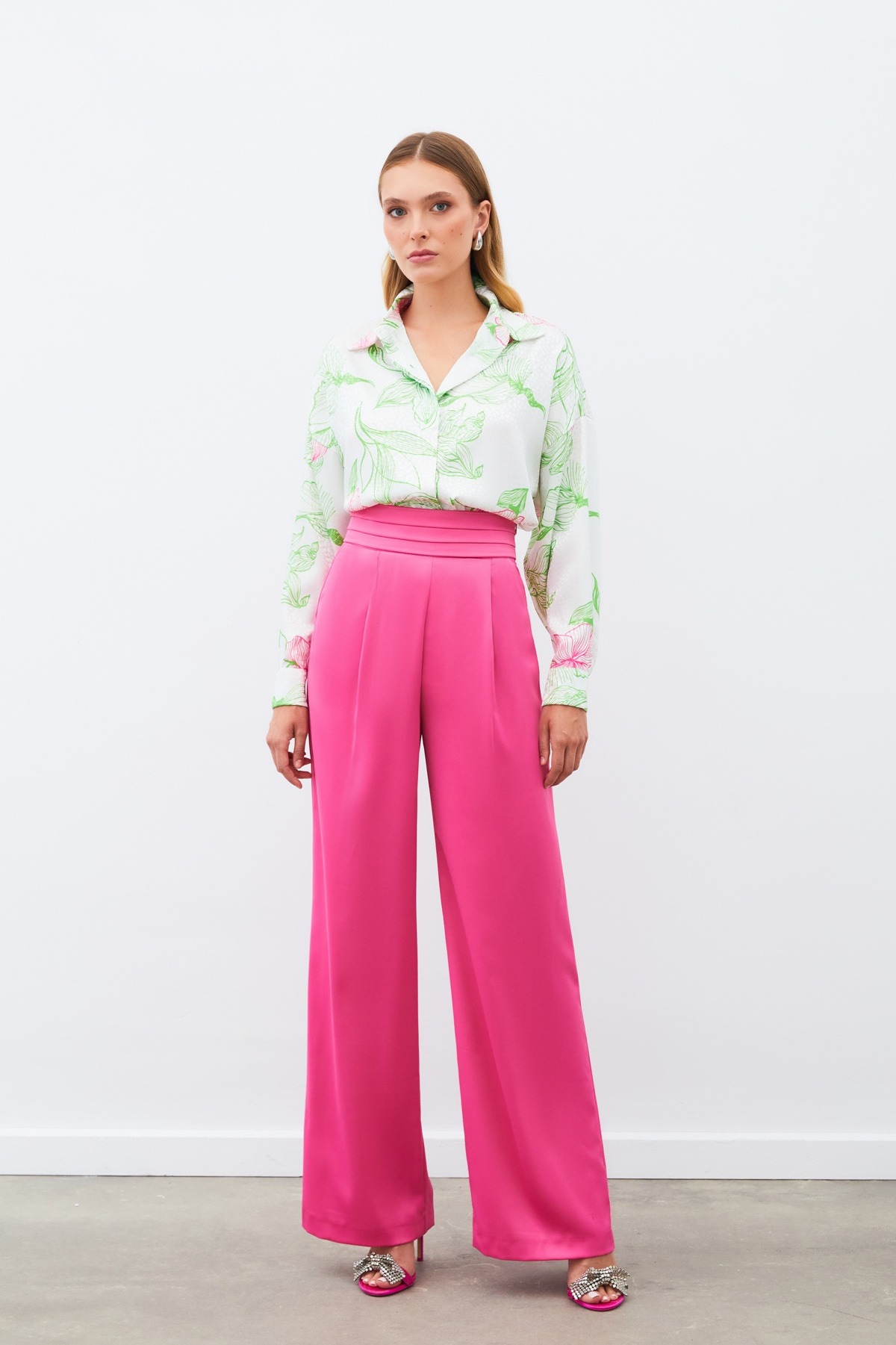 Renkli Desenli Salaş Gömlek - YEŞİL