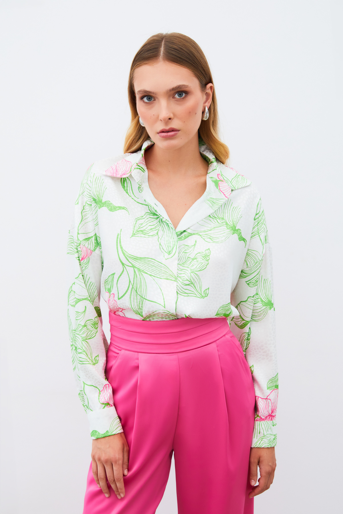 Renkli Desenli Salaş Gömlek - YEŞİL