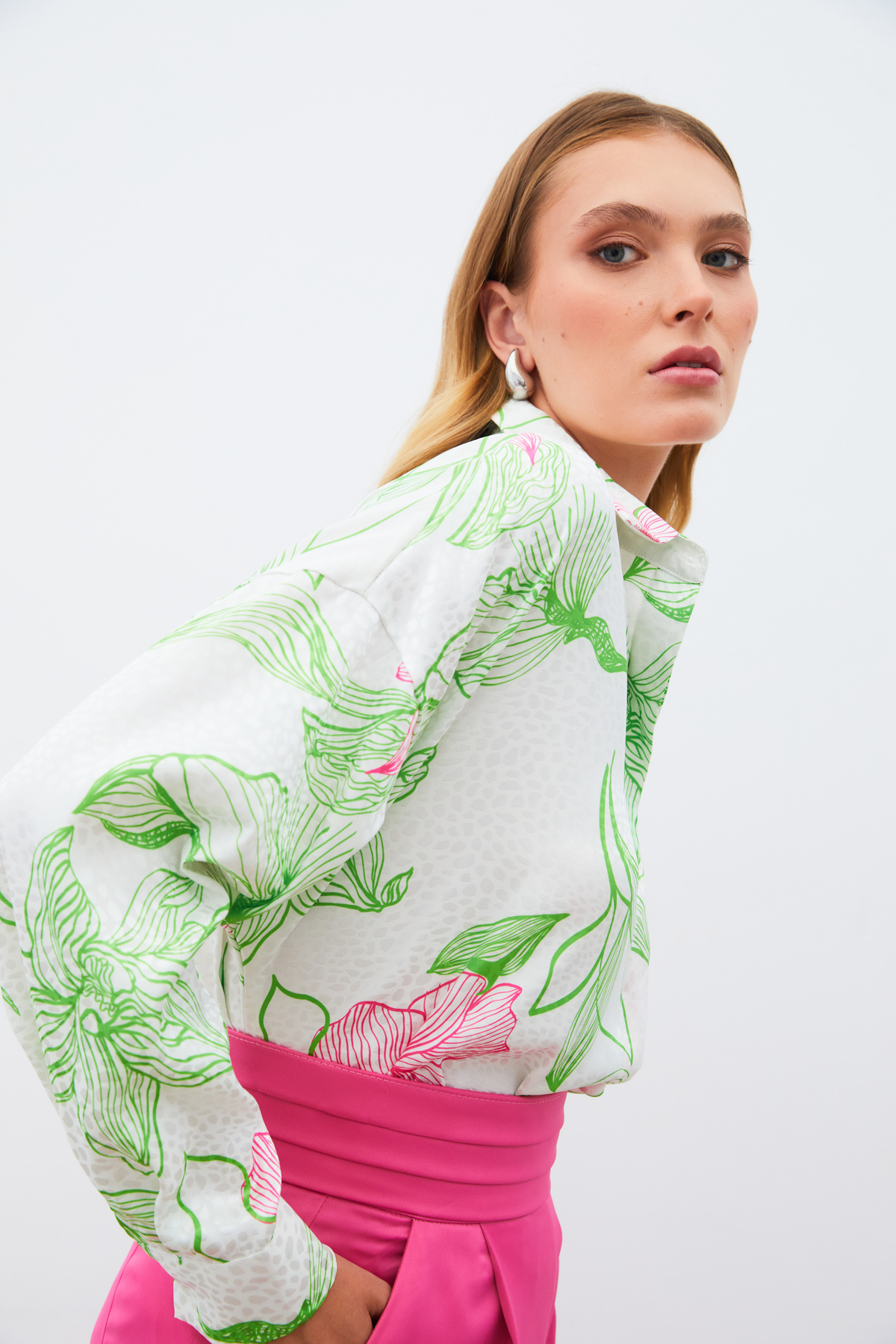 Renkli Desenli Salaş Gömlek - YEŞİL