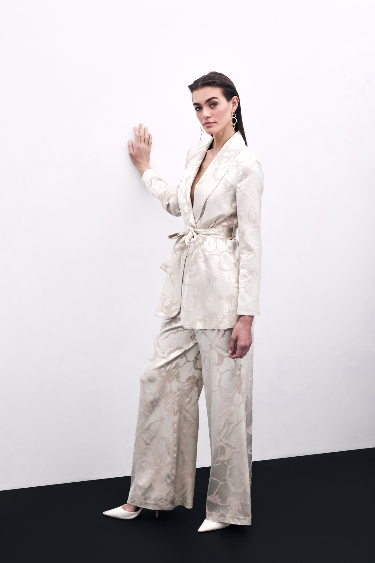 Renkli Jakarlı Pantolon - Bej