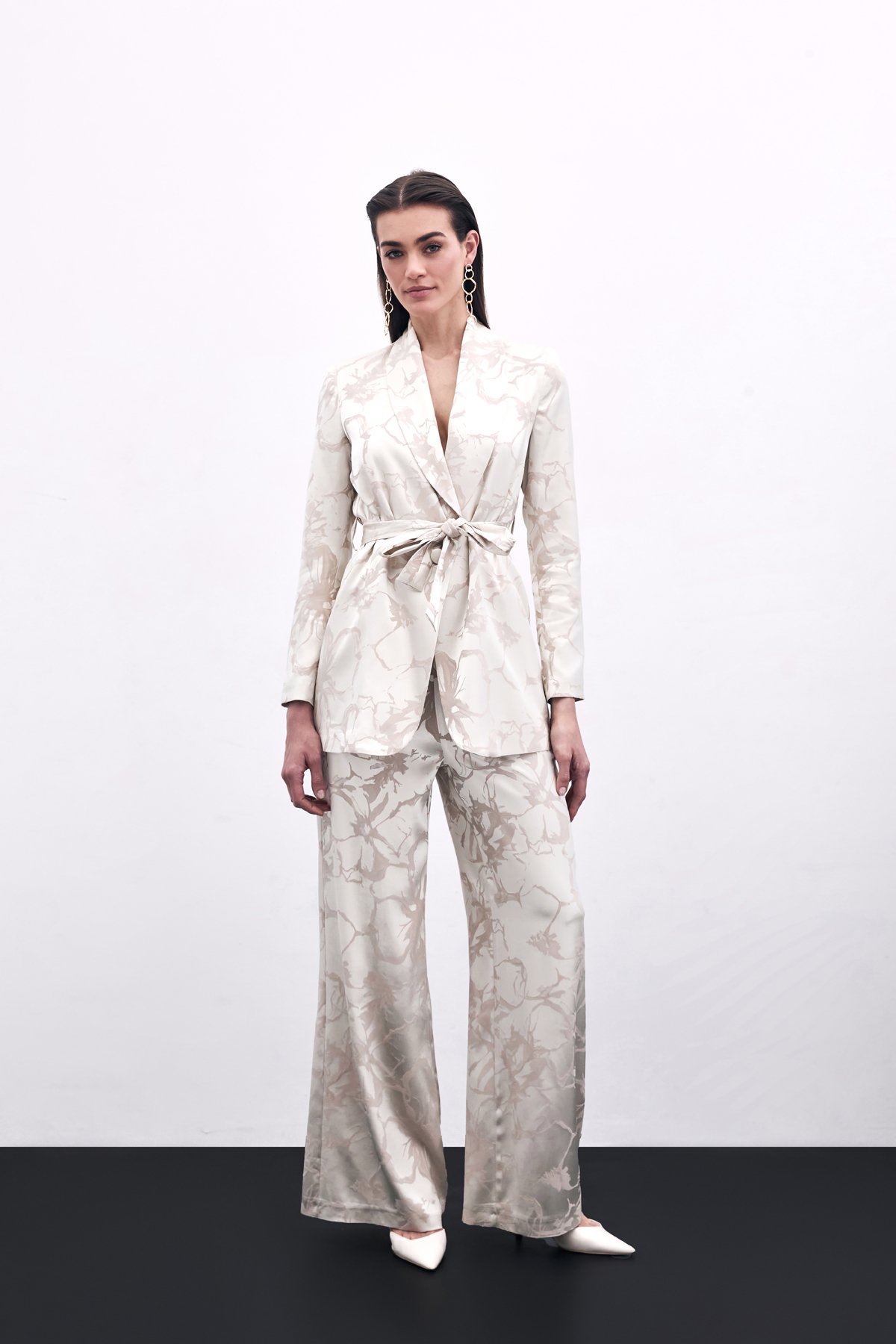 Renkli Jakarlı Pantolon - Bej