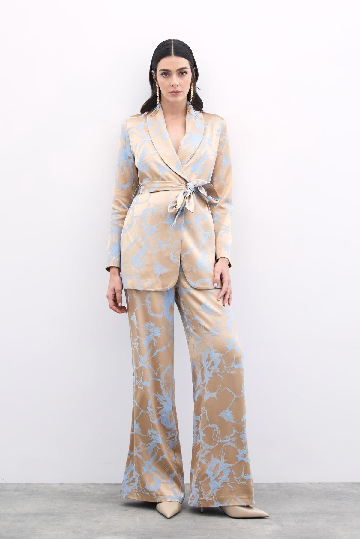 Renkli Jakarlı Pantolon - Mavi