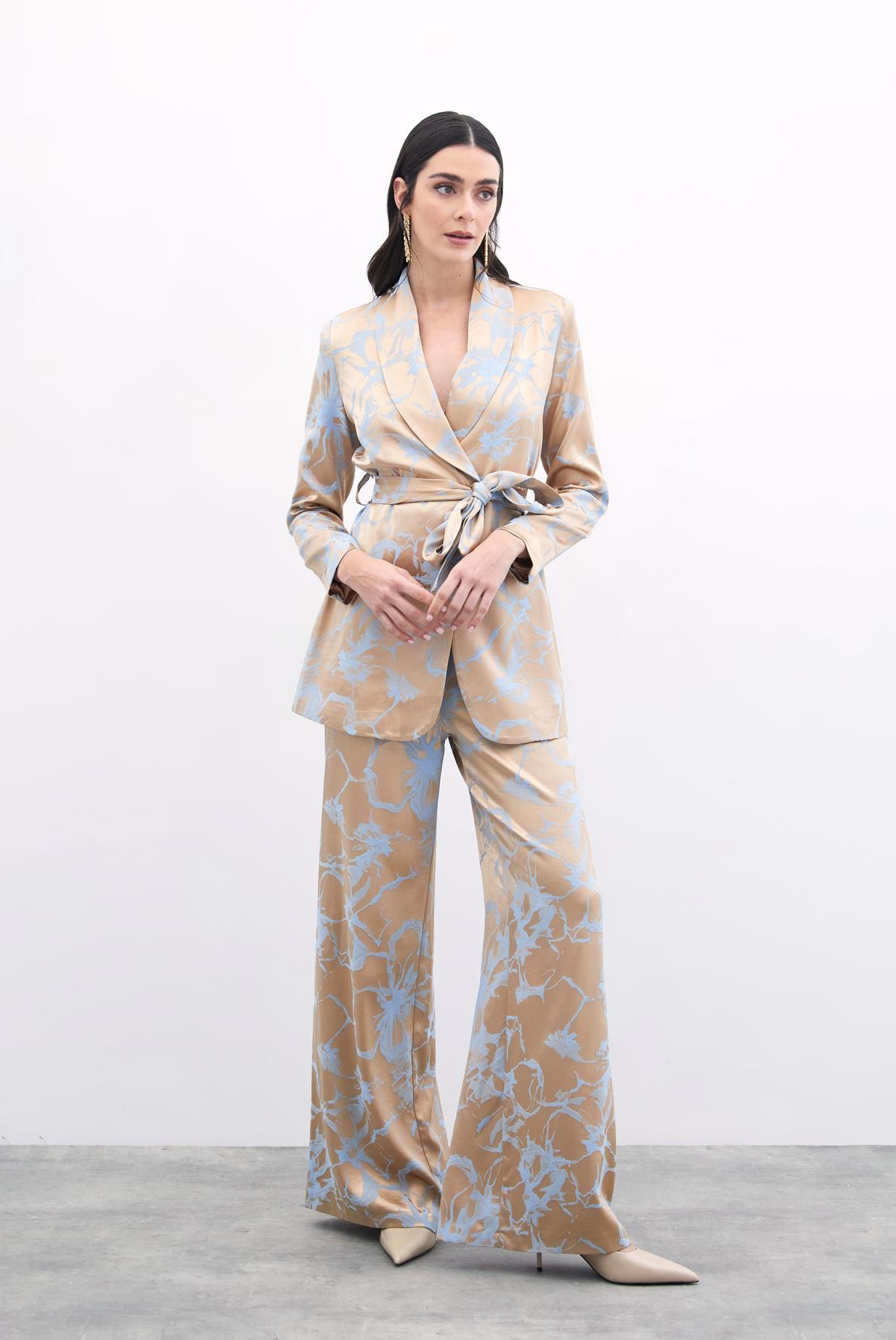 Renkli Jakarlı Pantolon - Mavi