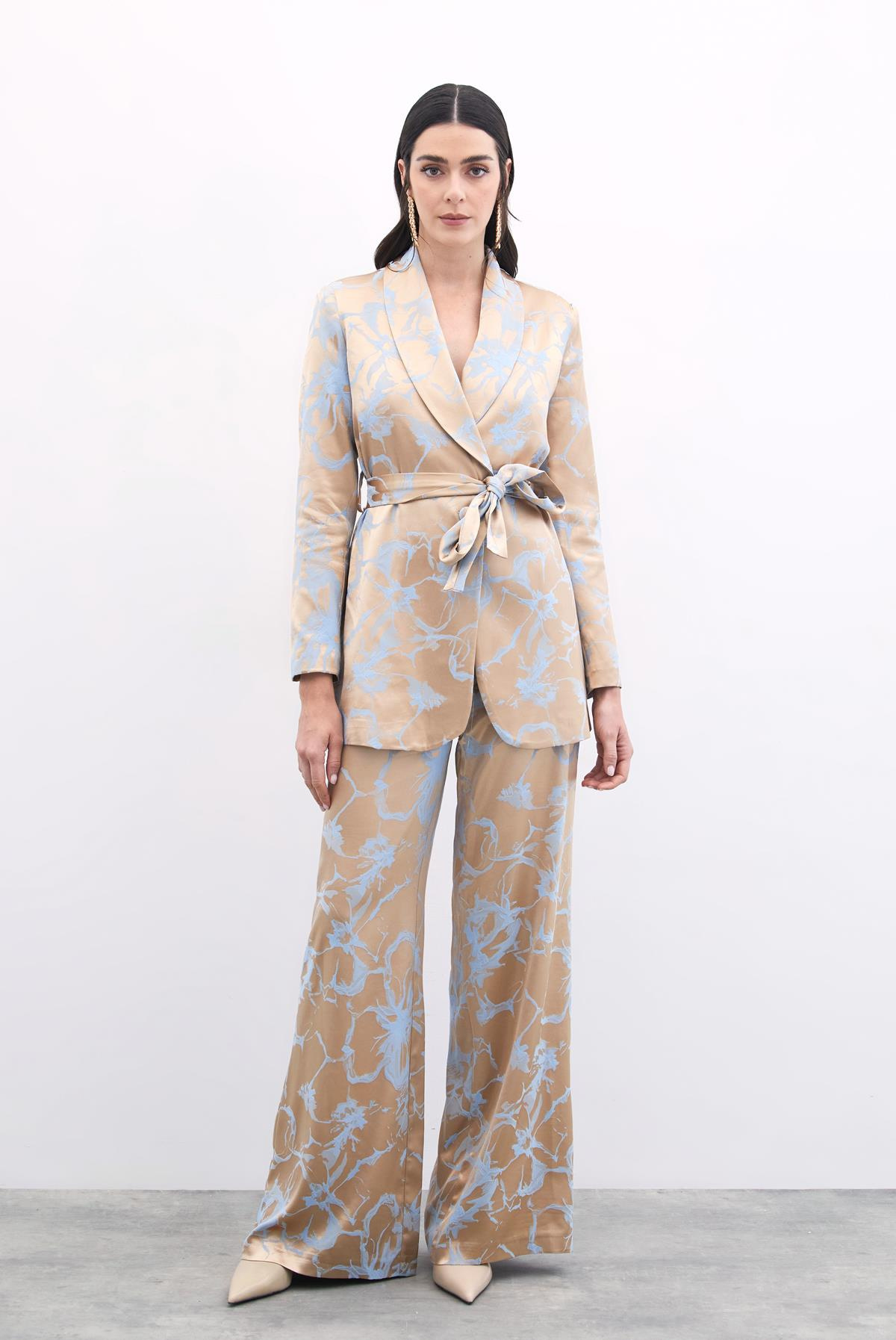 Renkli Jakarlı Pantolon - Mavi