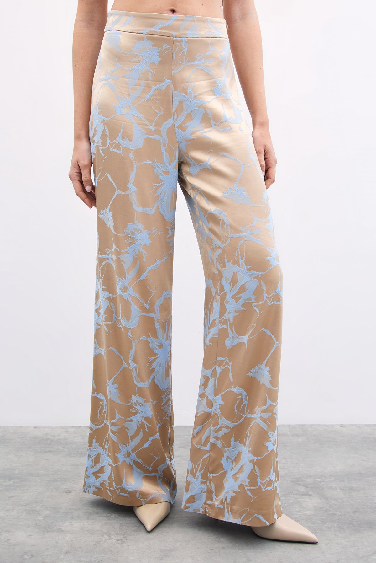 Renkli Jakarlı Pantolon - Mavi