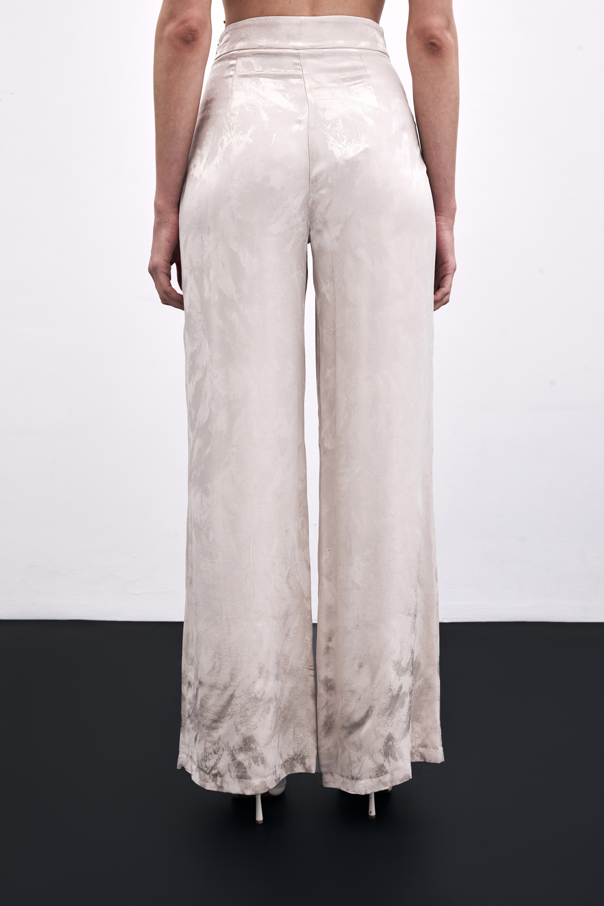 Renkli Jakarlı Pantolon - Pudra