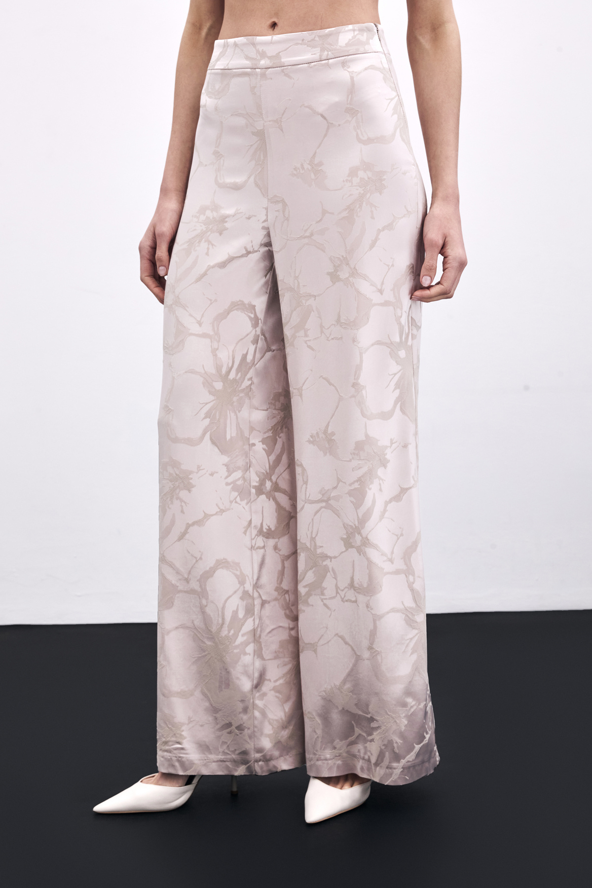 Renkli Jakarlı Pantolon - Pudra