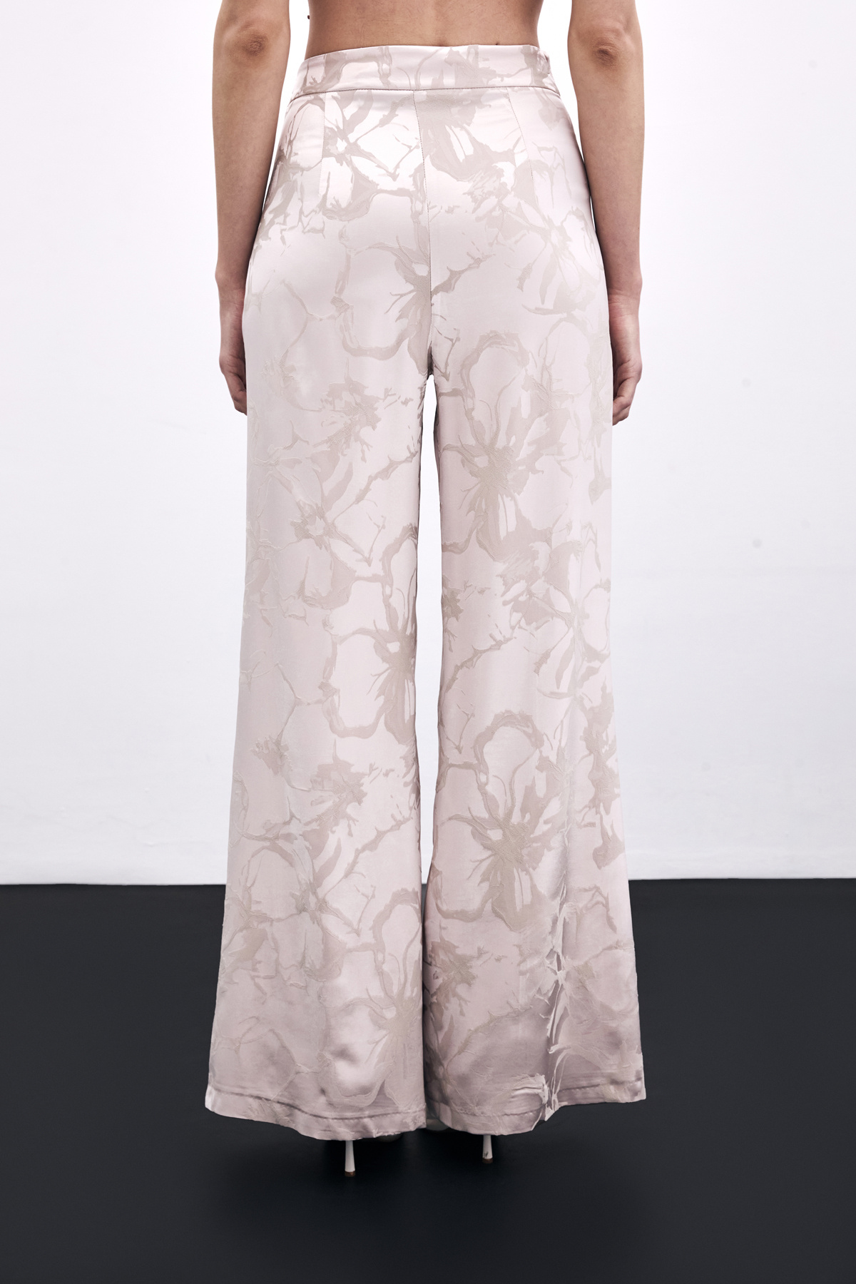 Renkli Jakarlı Pantolon - Pudra