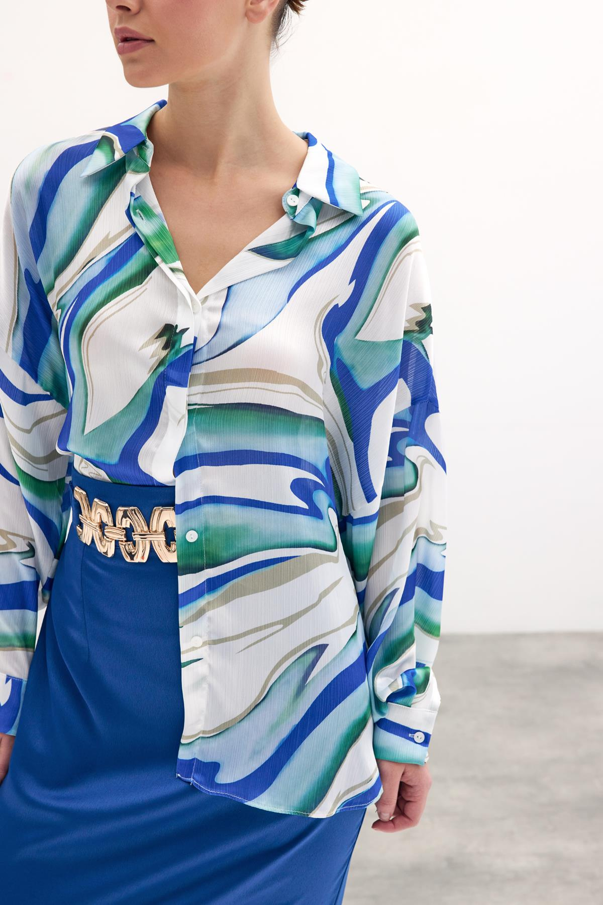 Renkli Salaş Gömlek - Sax Mavi