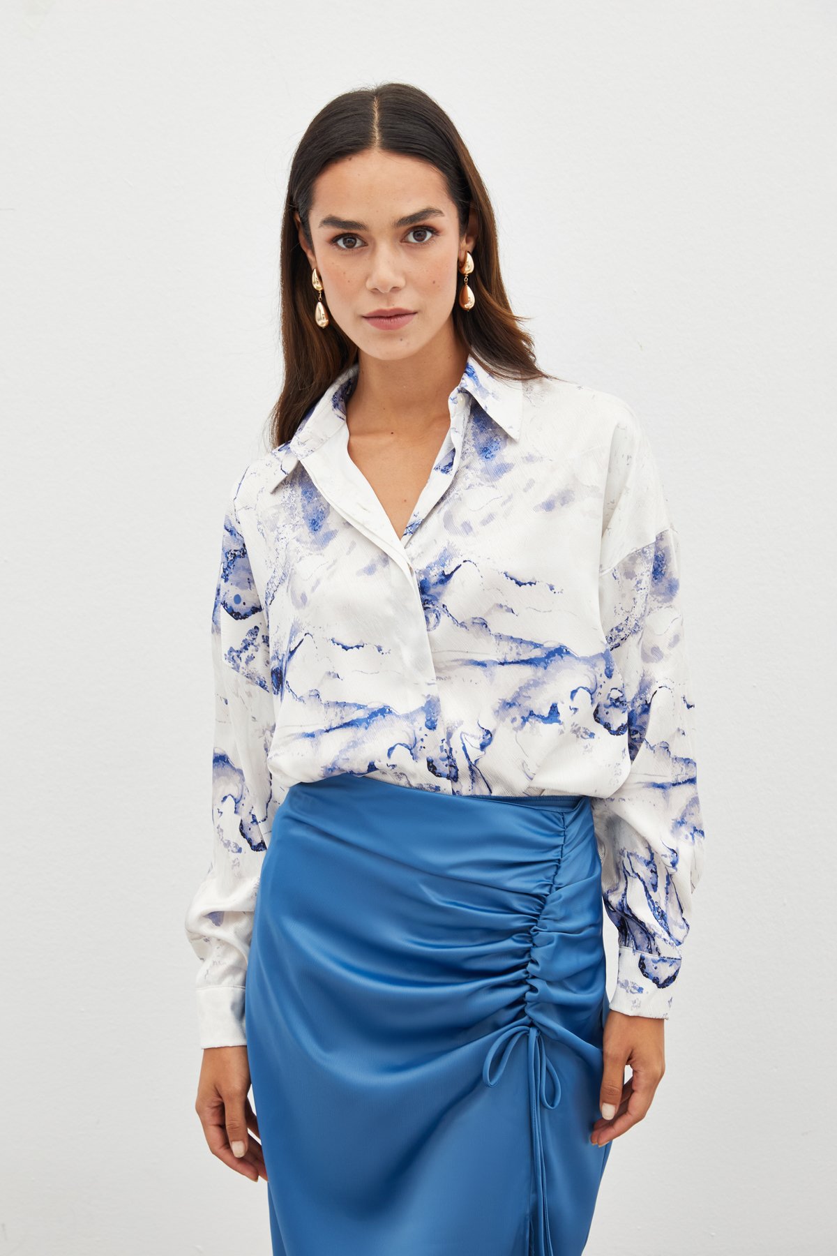 Renkli Salaş Gömlek - SAX MAVİ