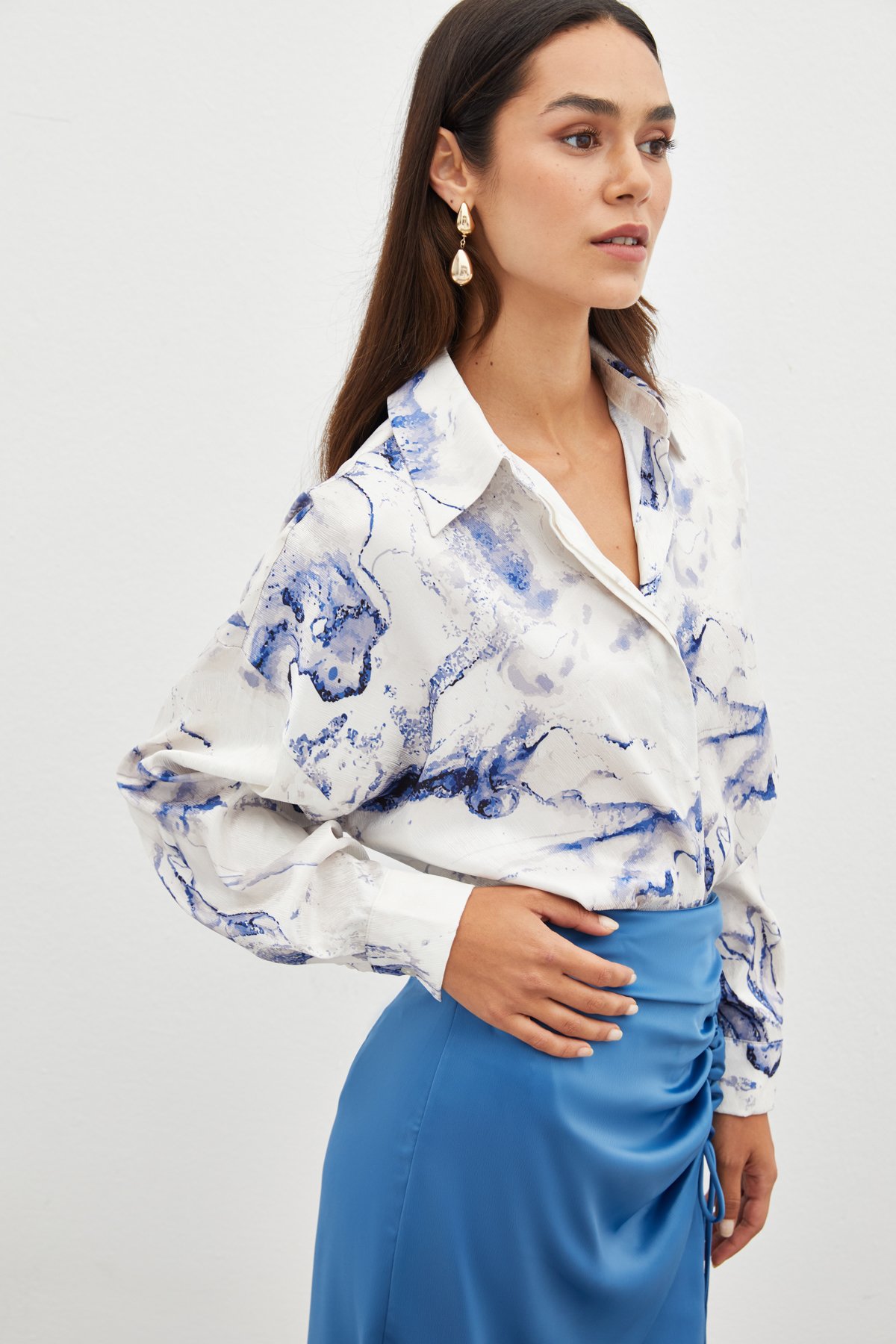 Renkli Salaş Gömlek - SAX MAVİ