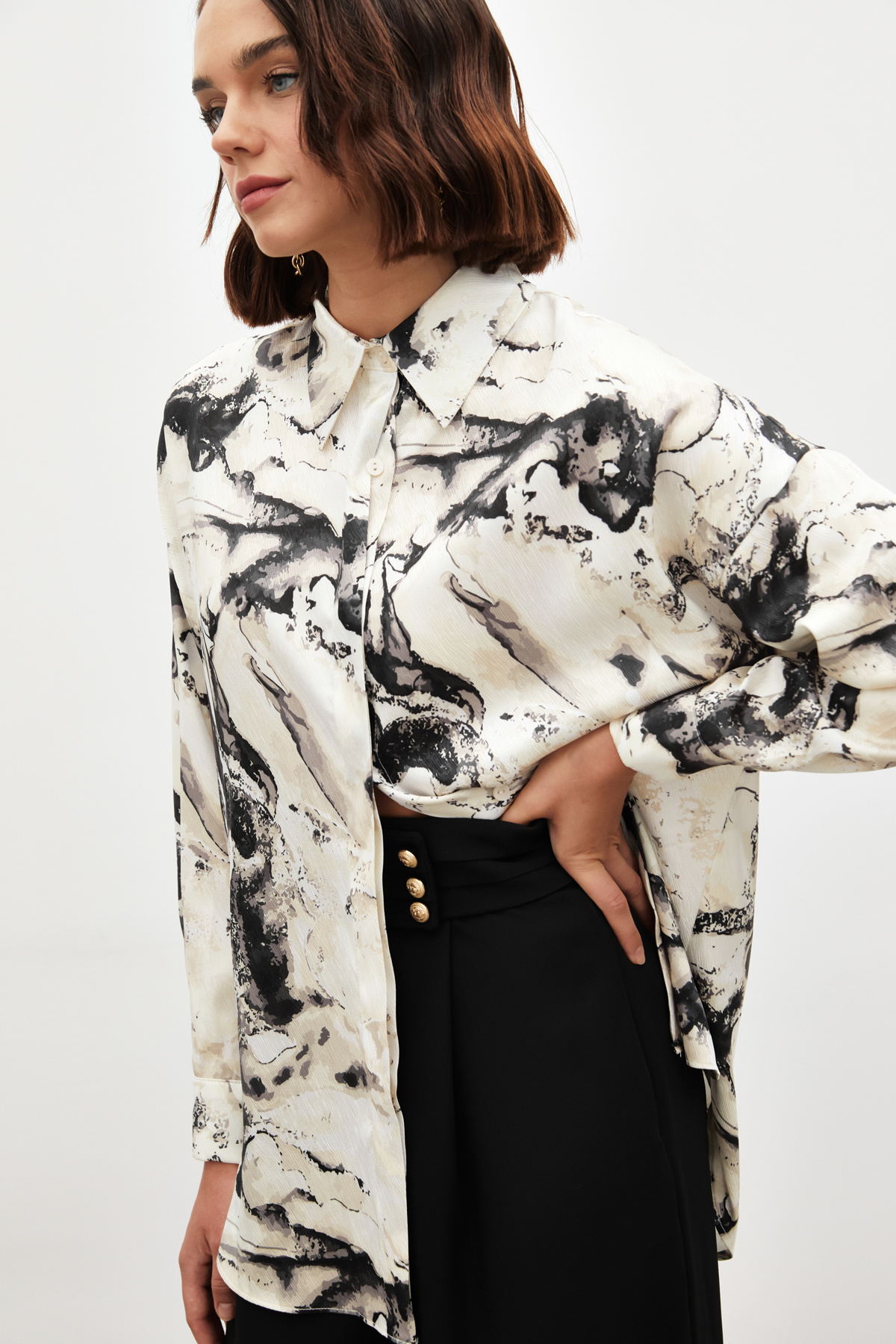 Renkli Salaş Gömlek - SİYAH