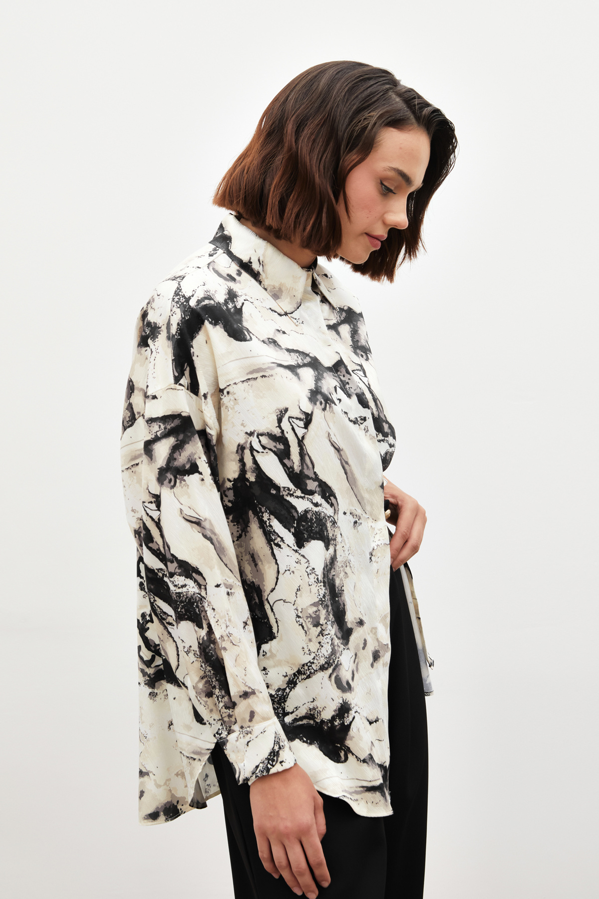 Renkli Salaş Gömlek - SİYAH