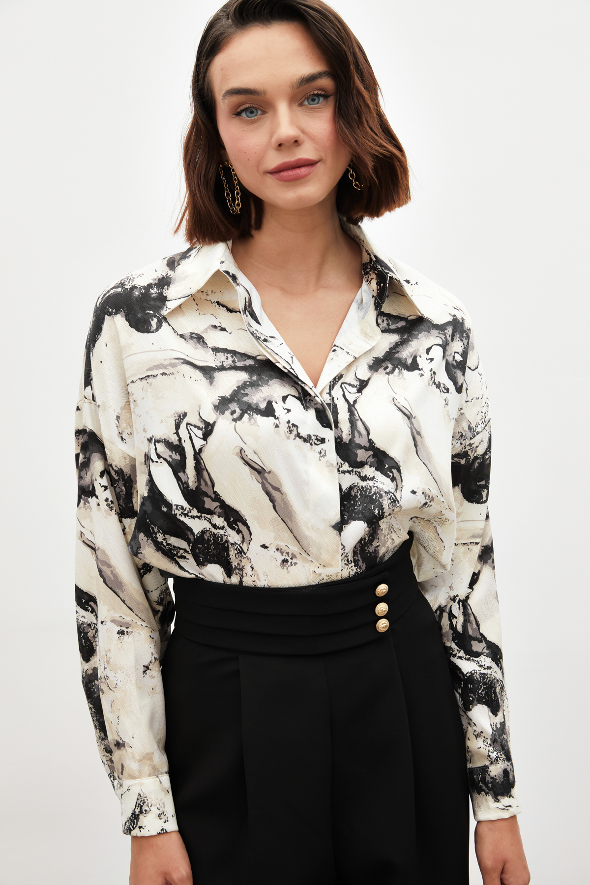 Renkli Salaş Gömlek - SİYAH