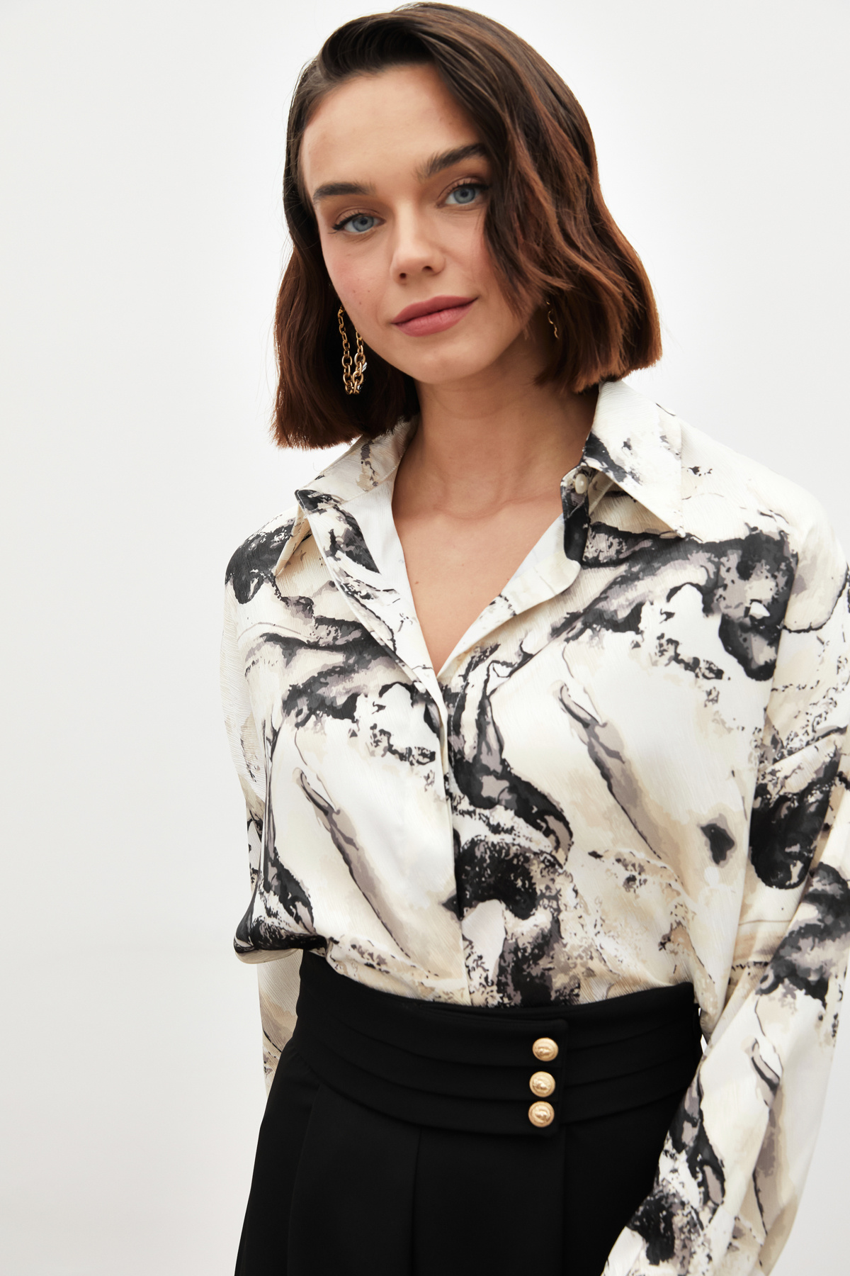 Renkli Salaş Gömlek - SİYAH