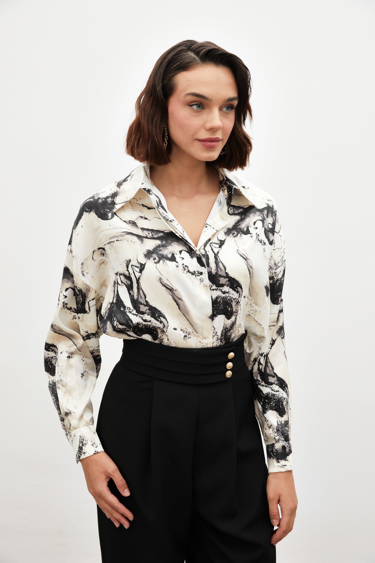 Renkli Salaş Gömlek - SİYAH