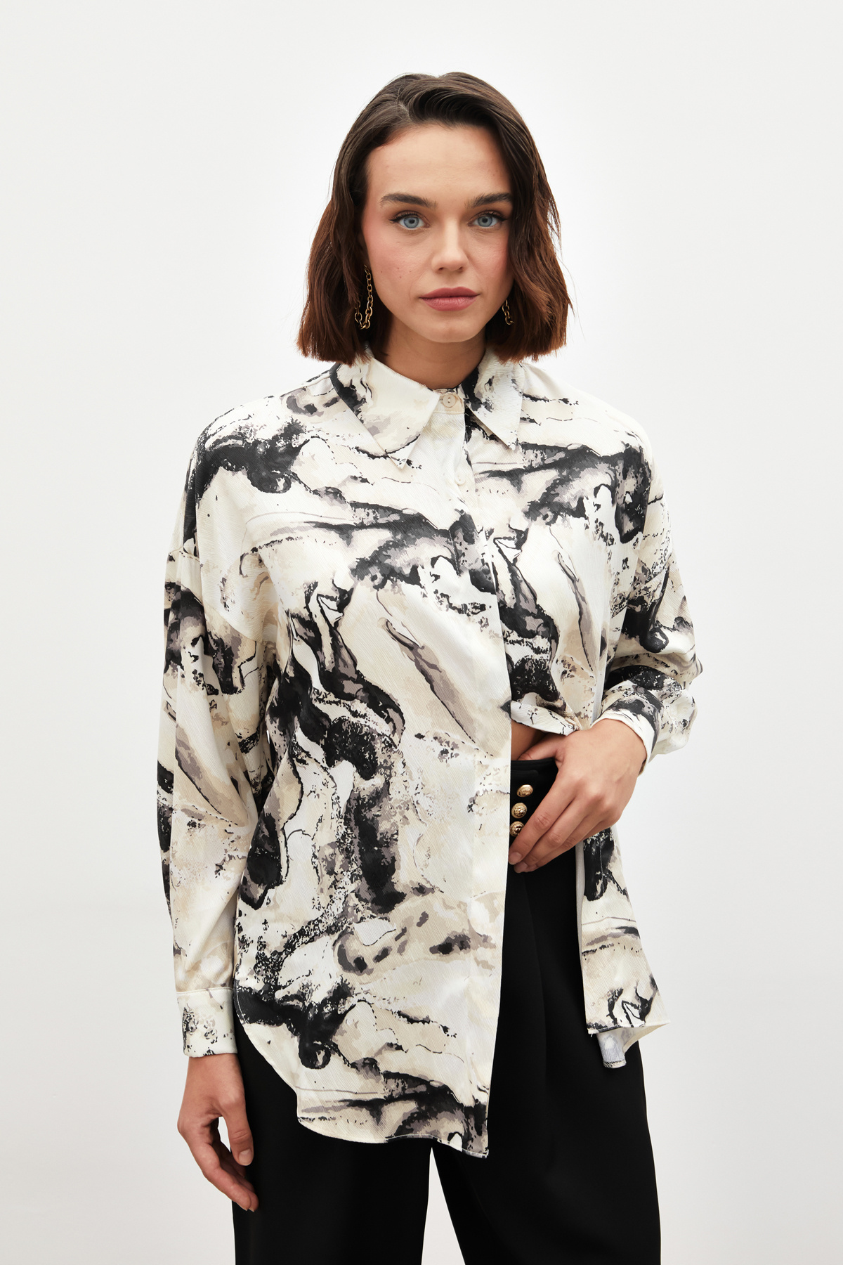 Renkli Salaş Gömlek - SİYAH