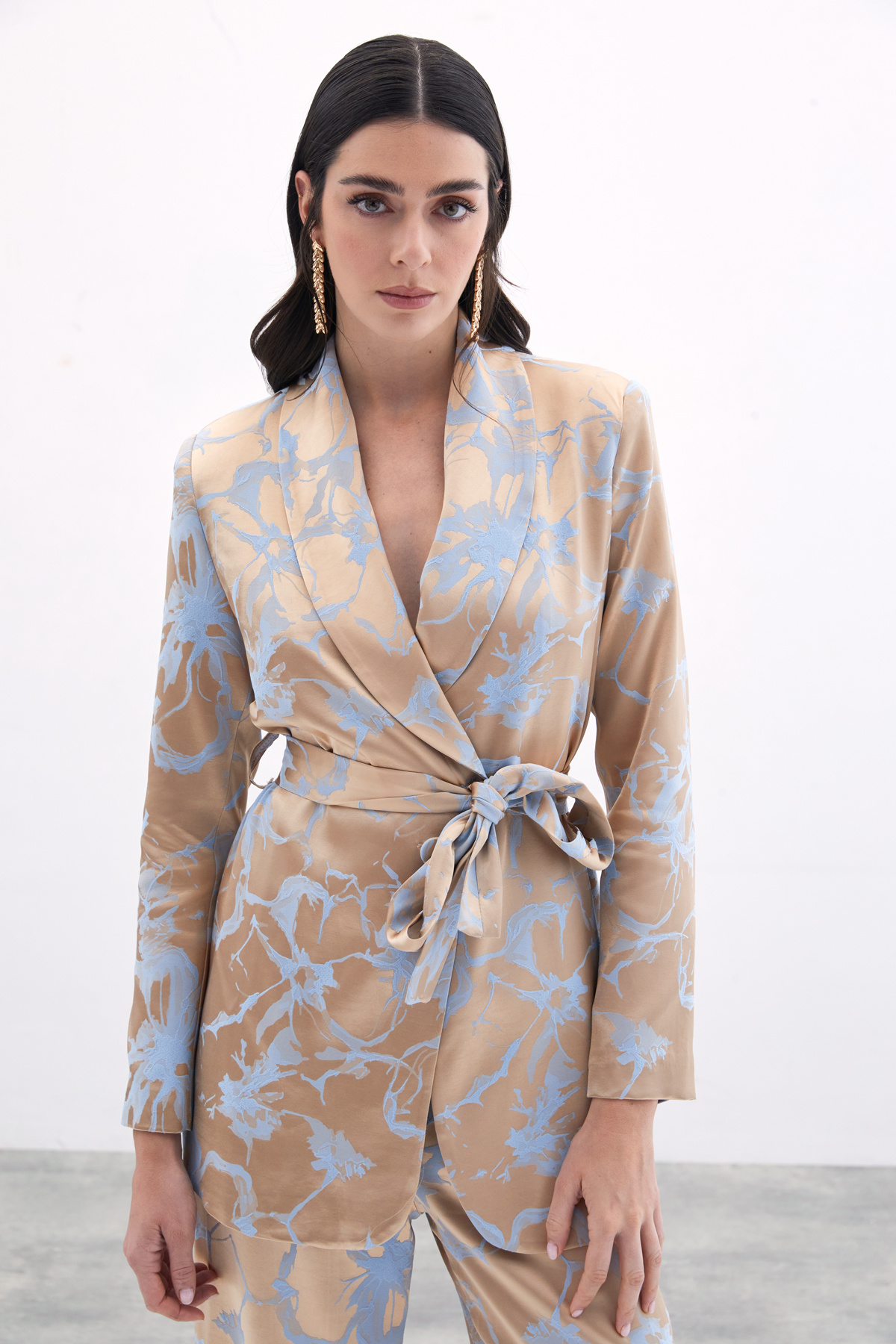 Renkli Uzun Ceket - Bebe Mavi