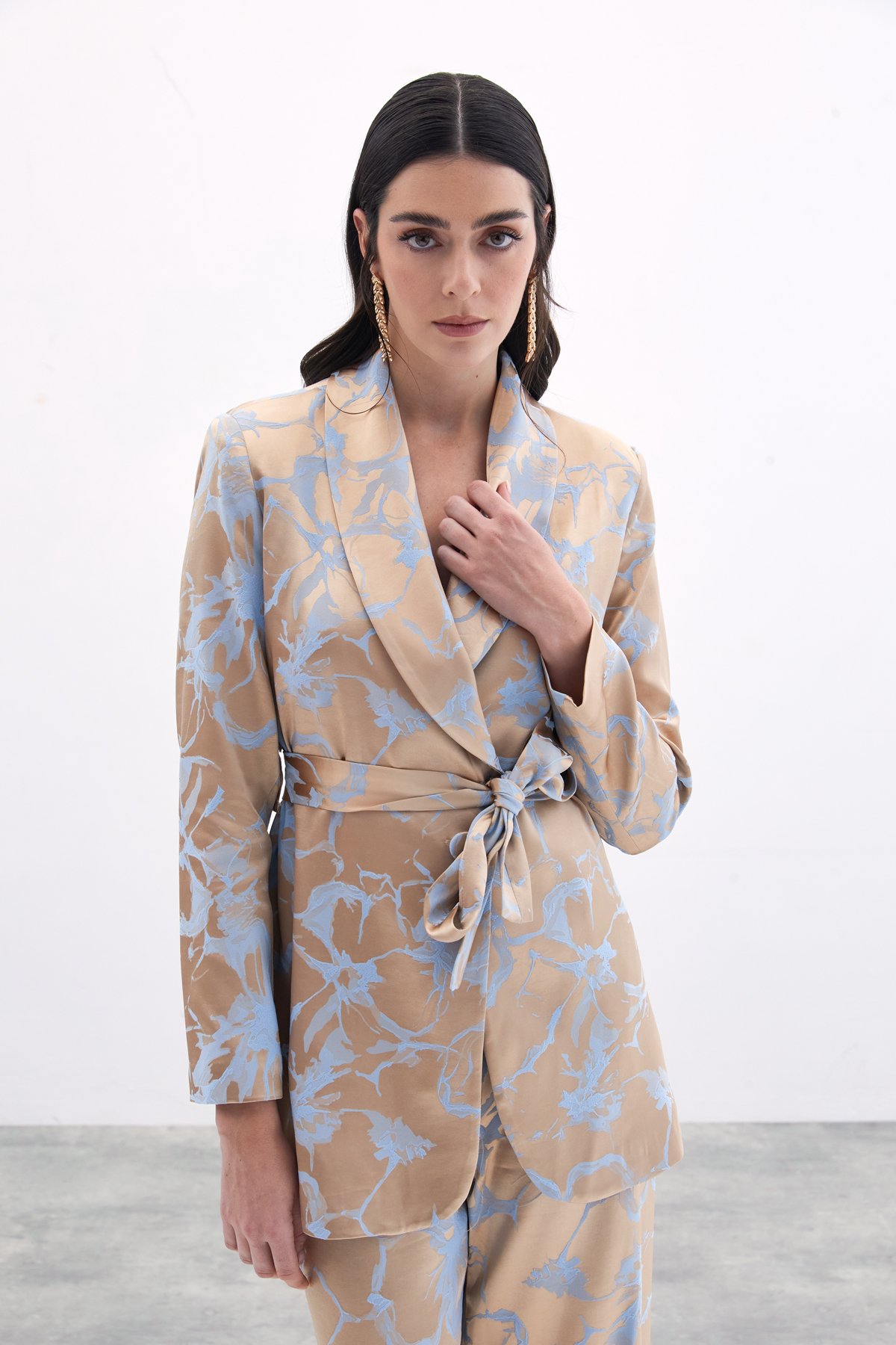 Renkli Uzun Ceket - Bebe Mavi