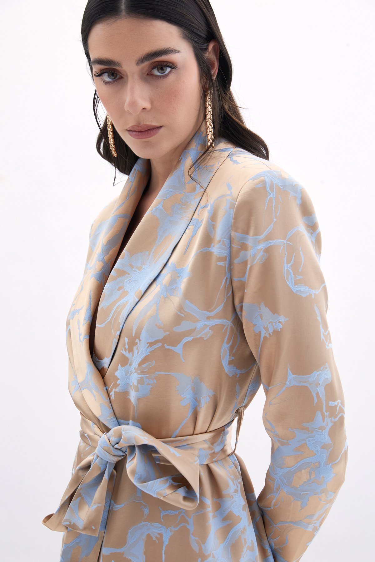 Renkli Uzun Ceket - Bebe Mavi