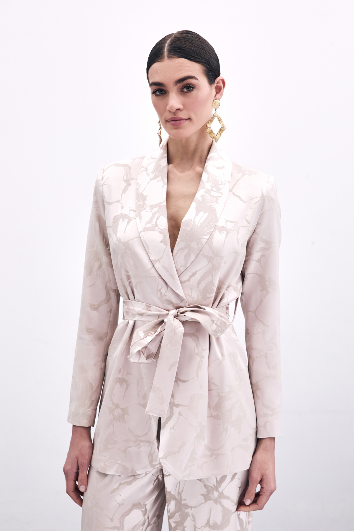 Renkli Uzun Ceket - Pudra