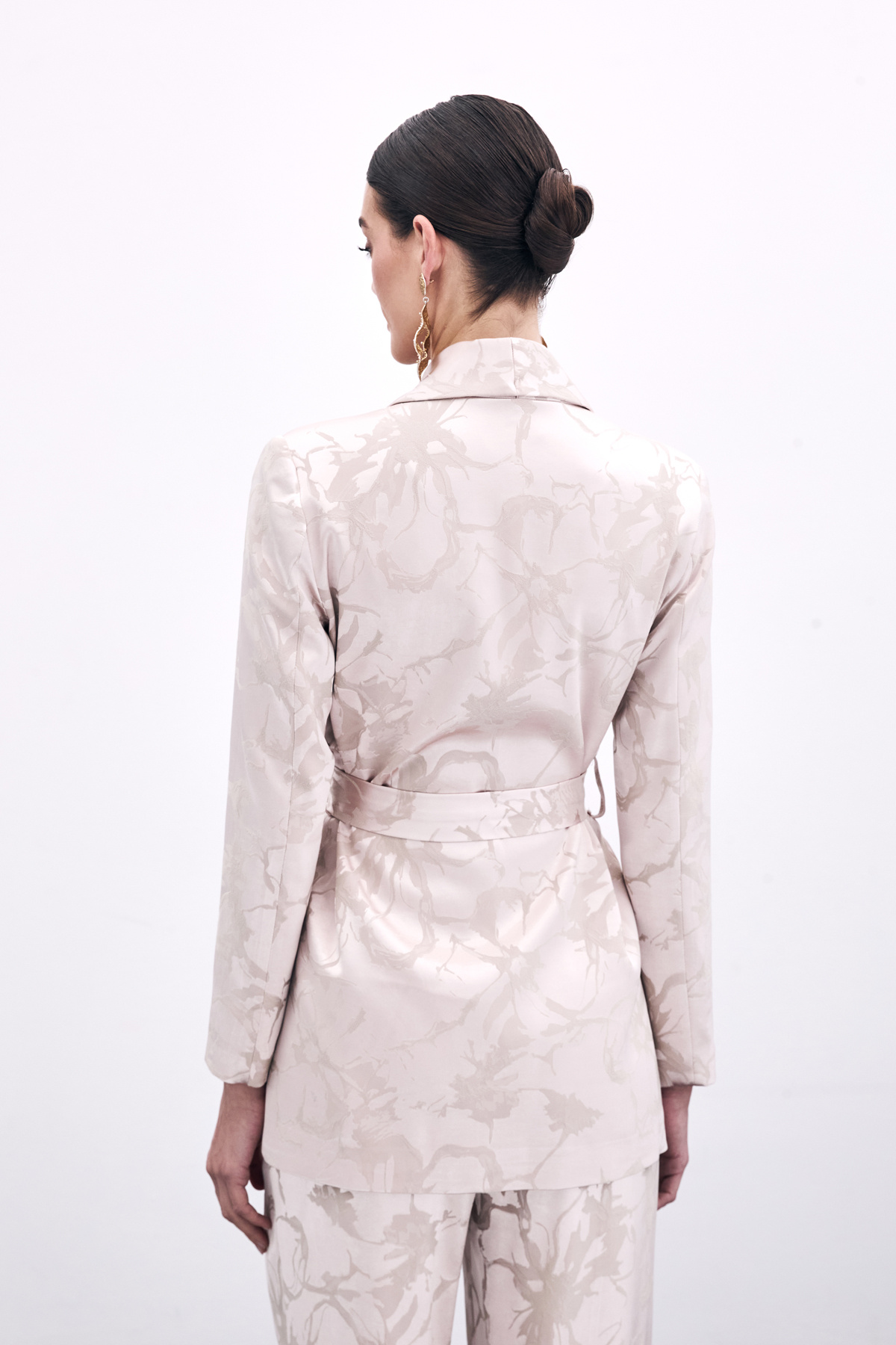 Renkli Uzun Ceket - Pudra