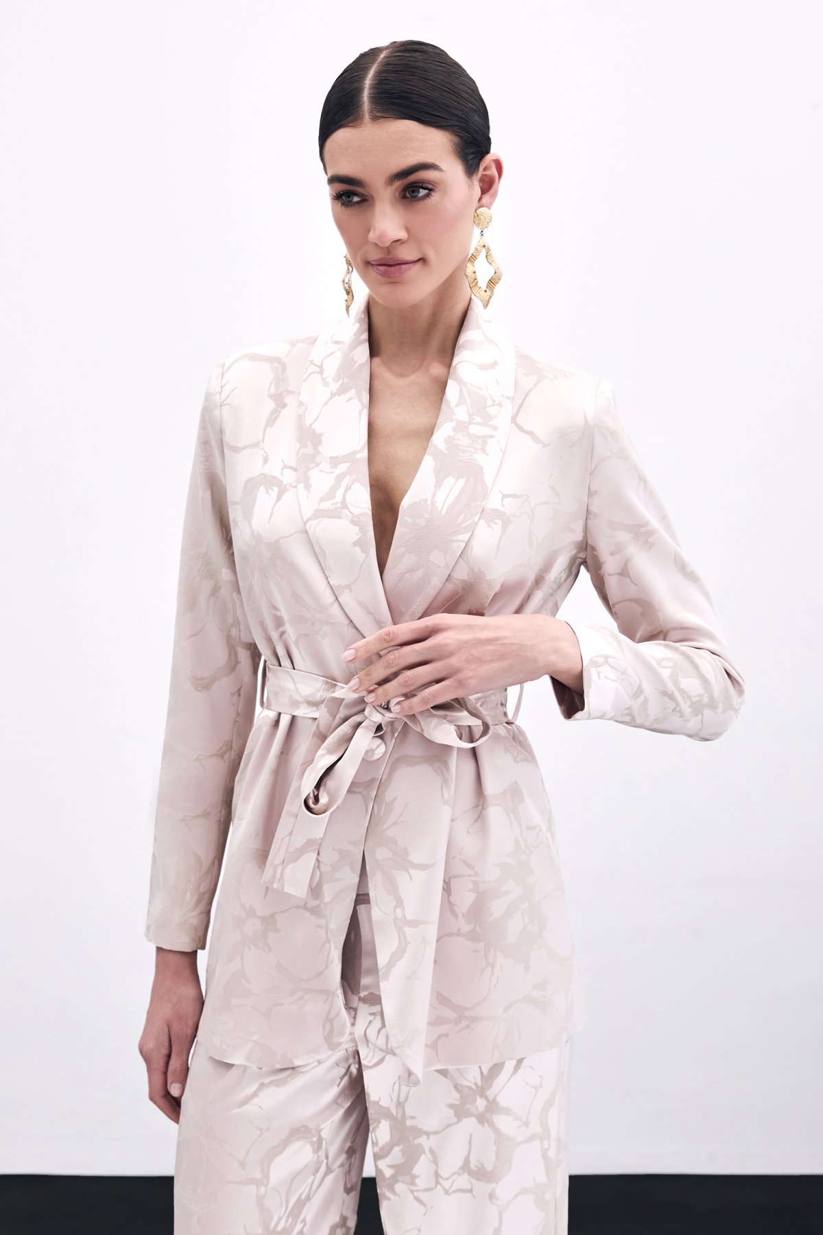 Renkli Uzun Ceket - Pudra